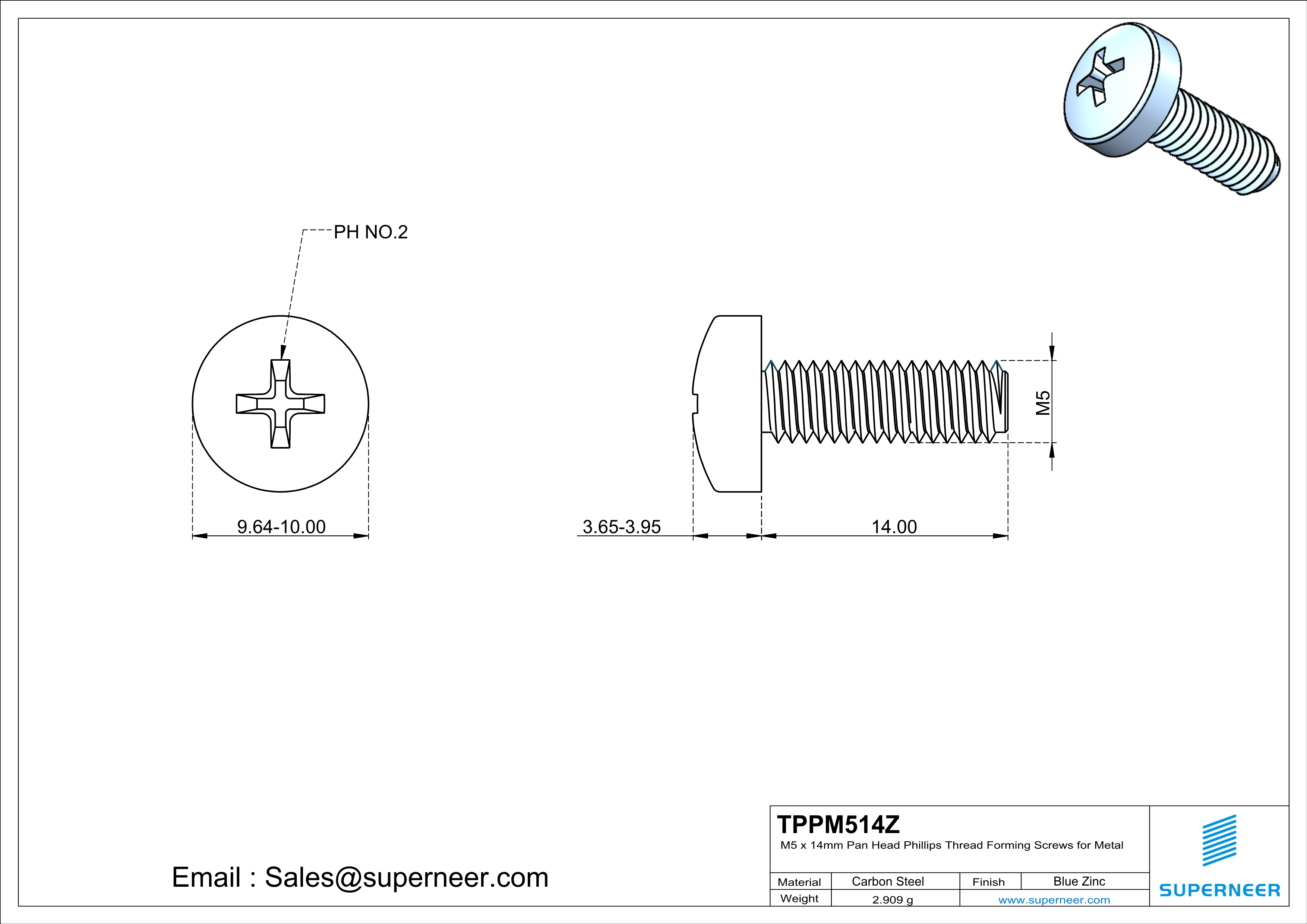 M5 × 14mm Pan Head Phillips Thread Forming Screws for Metal Steel Blue Zinc Plated