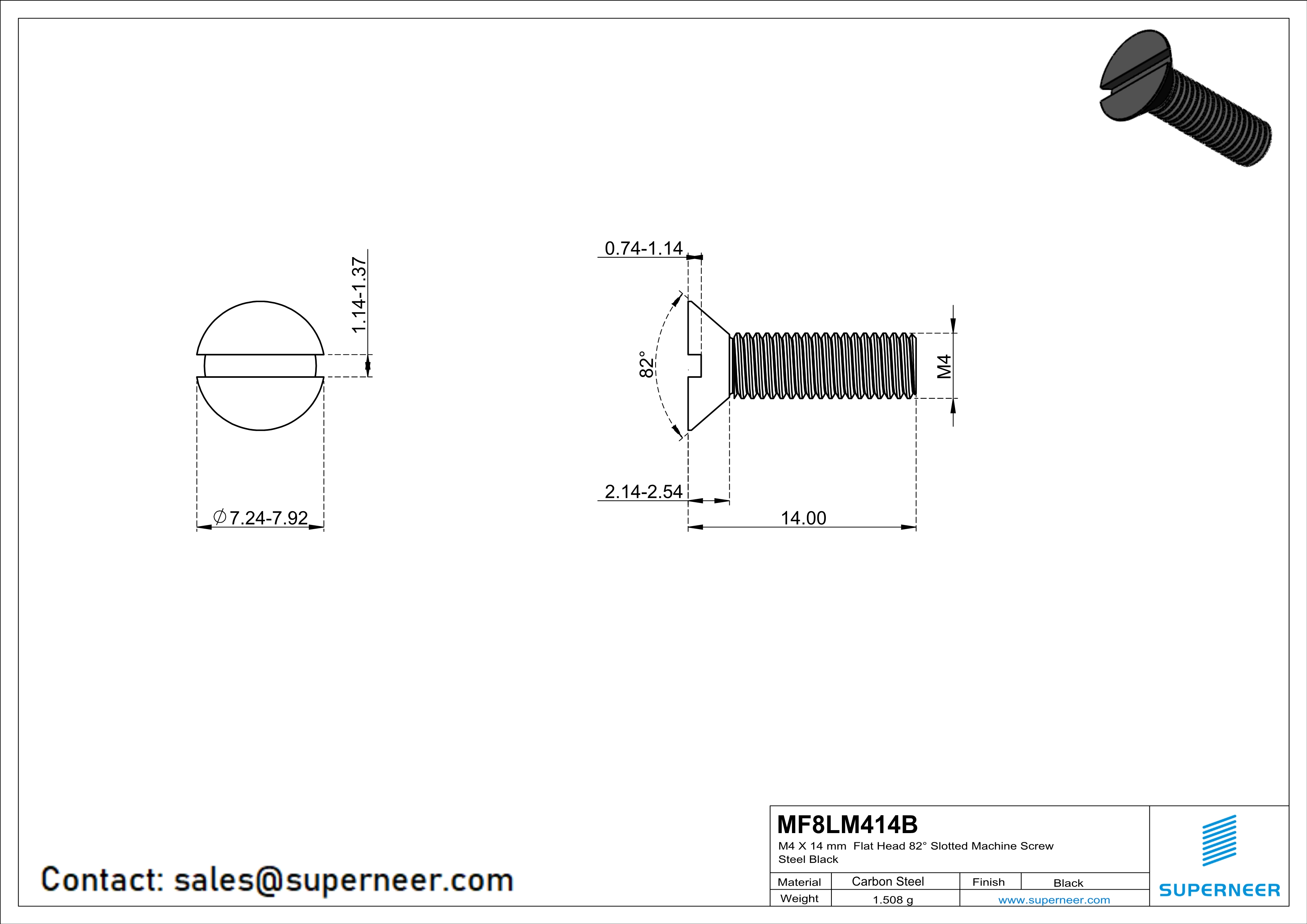 M4 x 14 mm Flat Head 82&deg; Slotted Machine Screw Steel Black