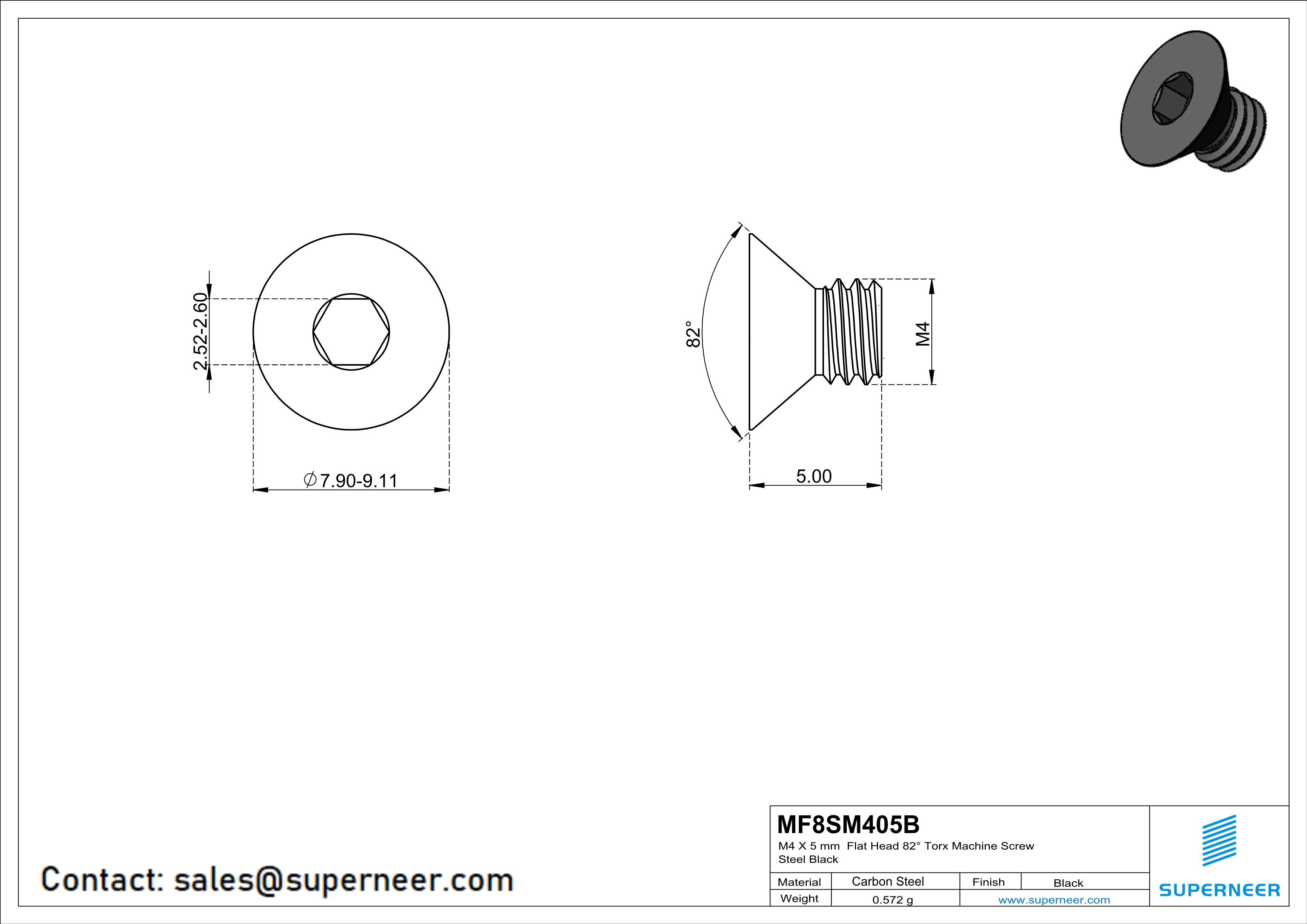 M4 x 5 mm Flat Head 82&deg; Socket Cap Machine Screw Steel Black