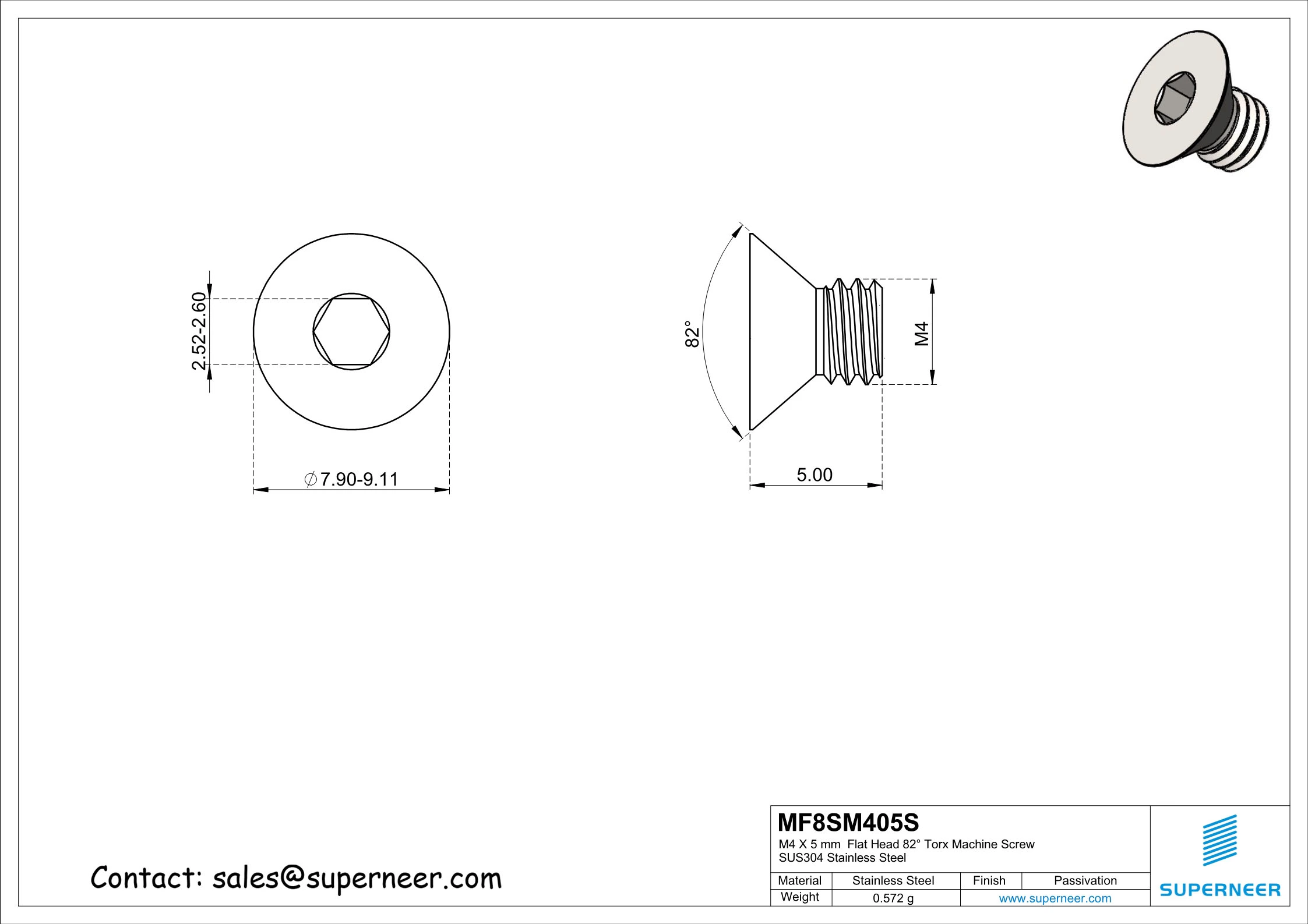 M4 x 4 mm Flat Head 82&deg; Socket Cap Machine Screw SUS304 Stainless Steel Inox