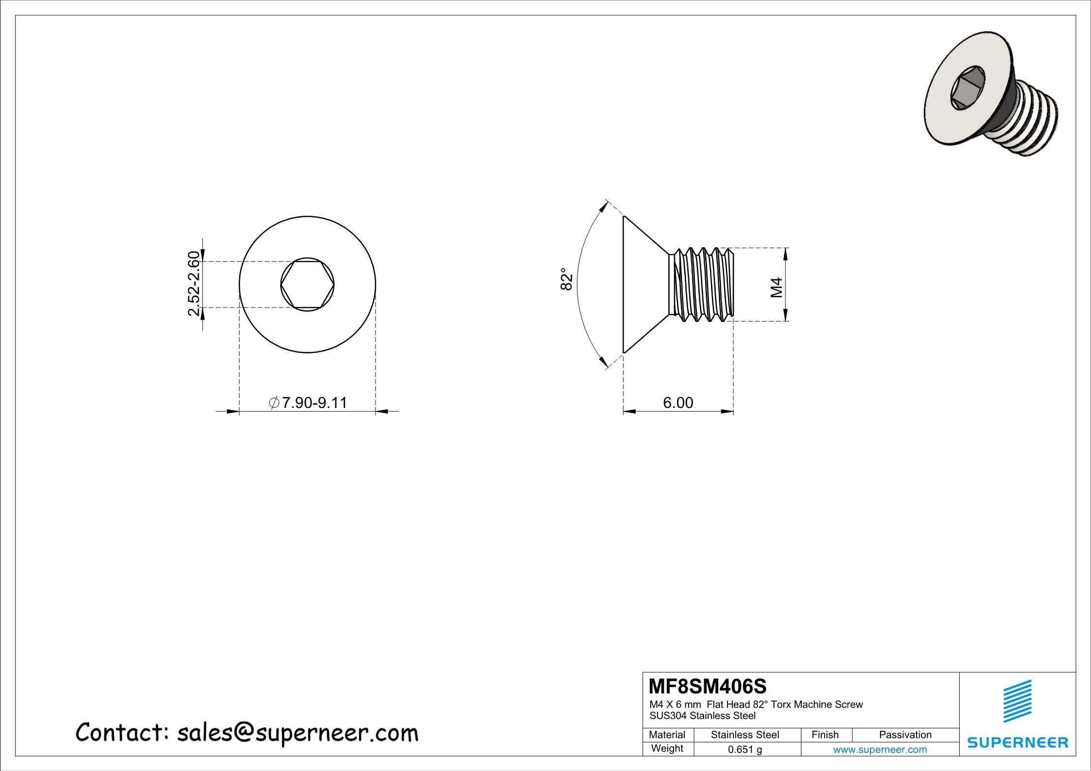 M4 x 5 mm Flat Head 82&deg; Socket Cap Machine Screw SUS304 Stainless Steel Inox