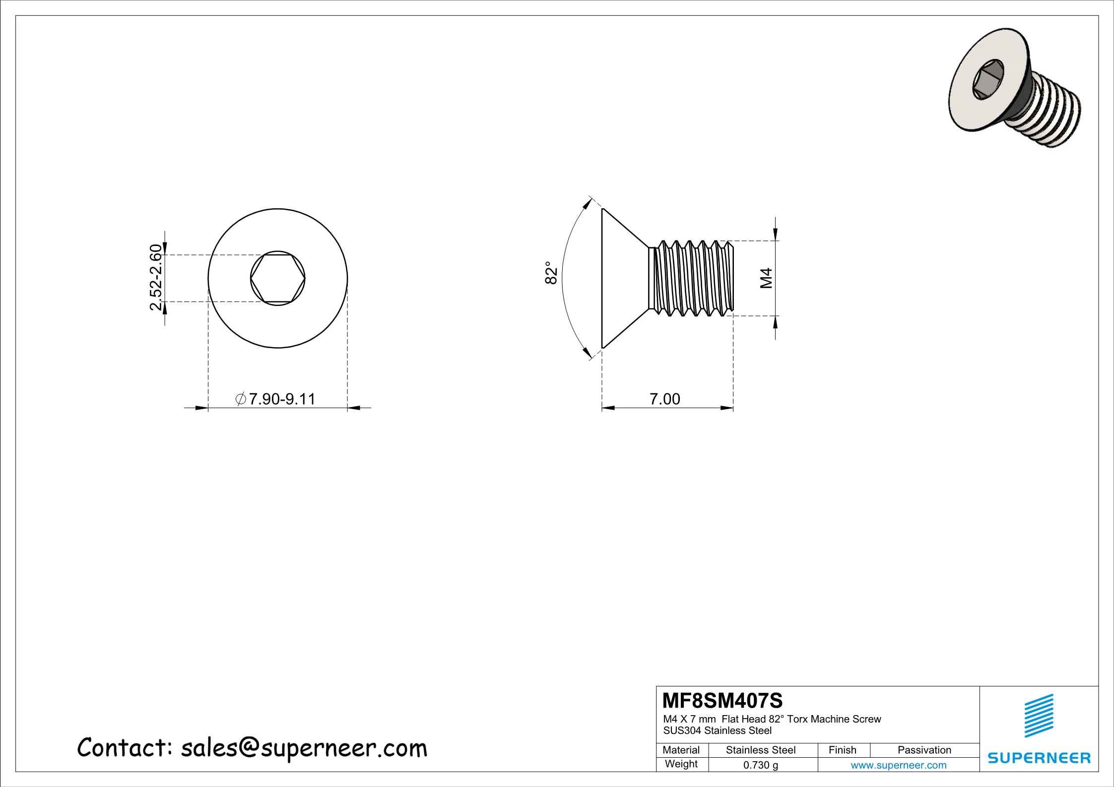 M4 x 6 mm Flat Head 82&deg; Socket Cap Machine Screw SUS304 Stainless Steel Inox