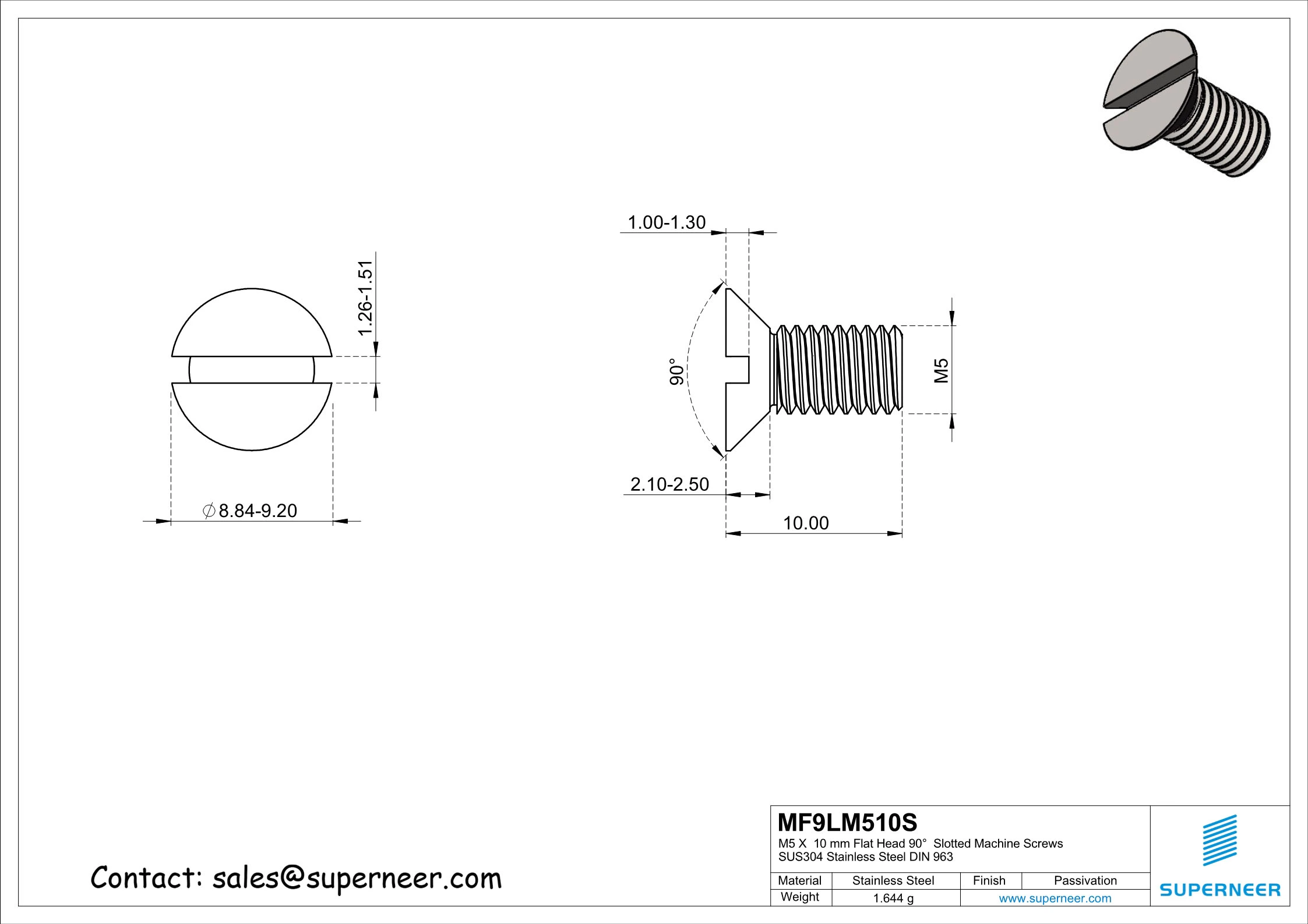 M5 x 10 mm Flat Head 90&deg;  Slotted Machine Screws SUS304 Stainless Steel Inox DIN 963
