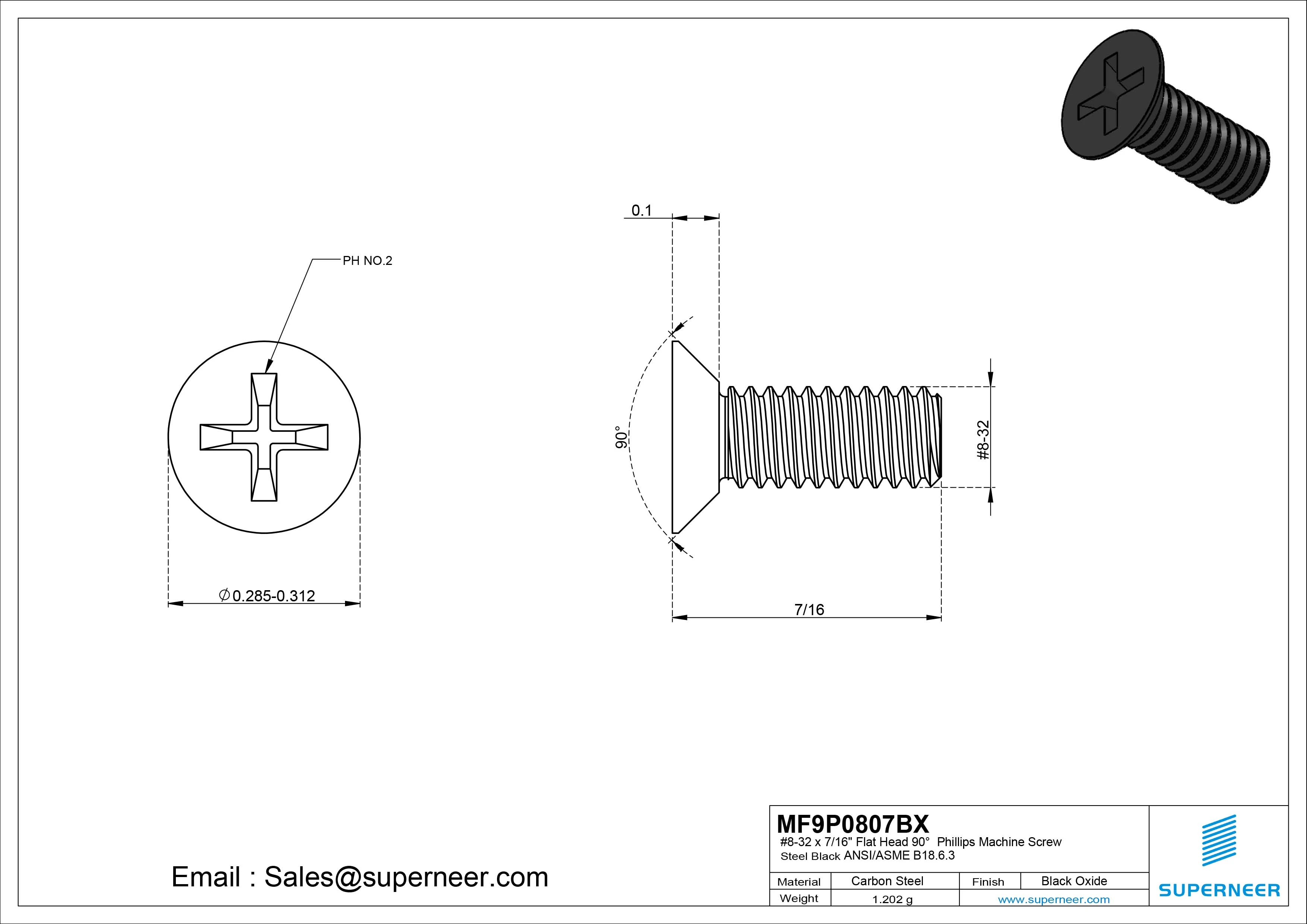 #8-32 x 7/16" Flat Head 90&deg; Phillips Machine Screw Steel Black Oxide ANSI/ASME B18.6.3 