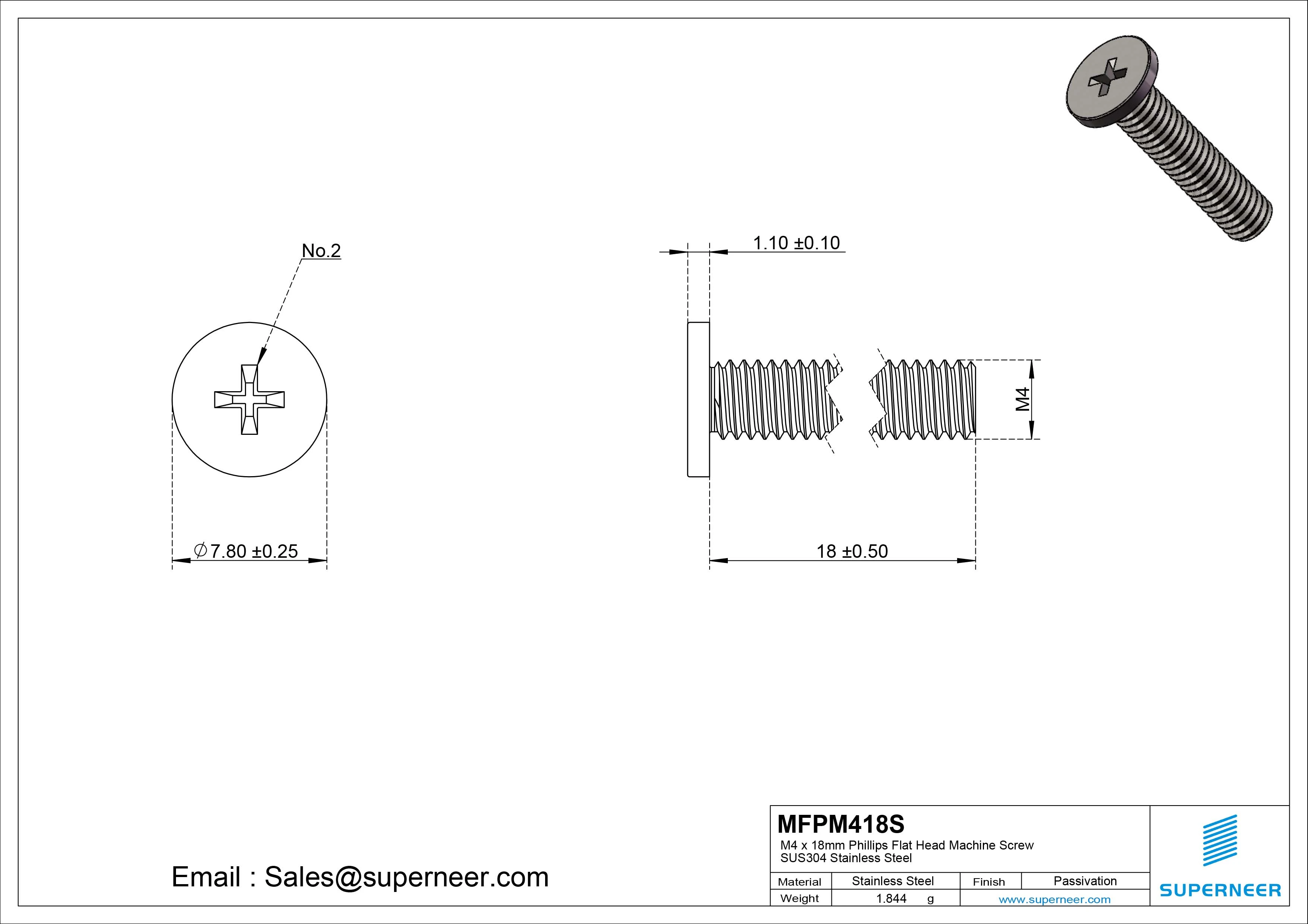 M4 x 18mm Phillips Flat Head Machine Screw SUS304 Stainless Steel 