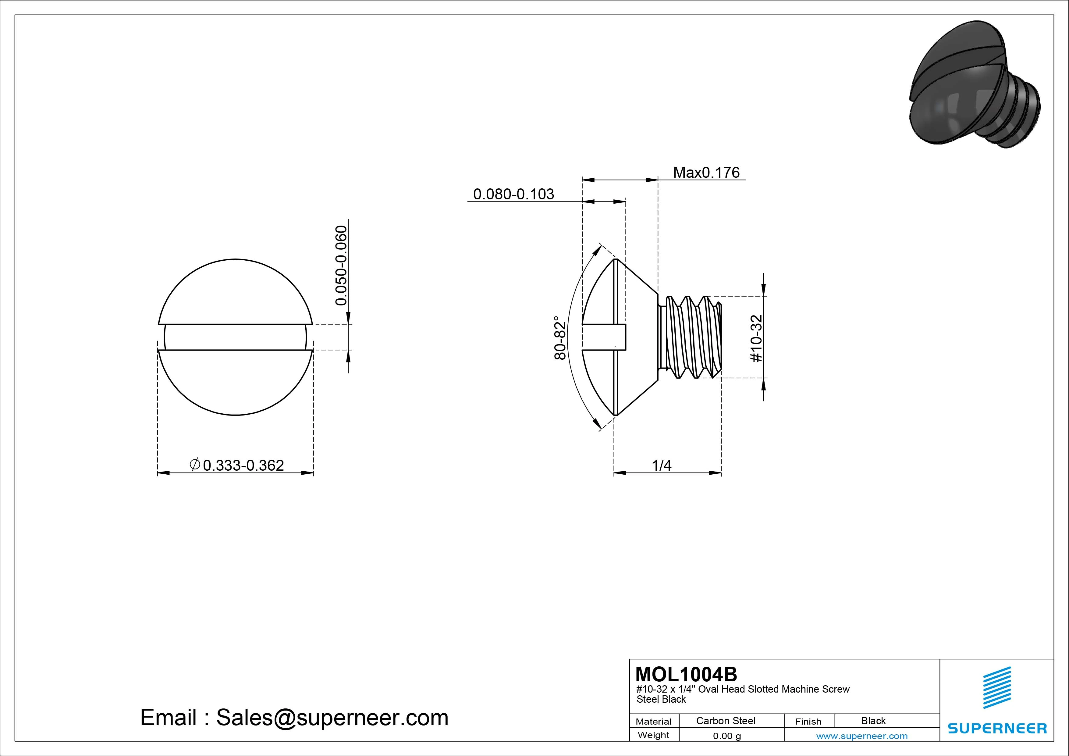 10-32 x 1/4" Oval Head Slotted Machine Screw Steel Black