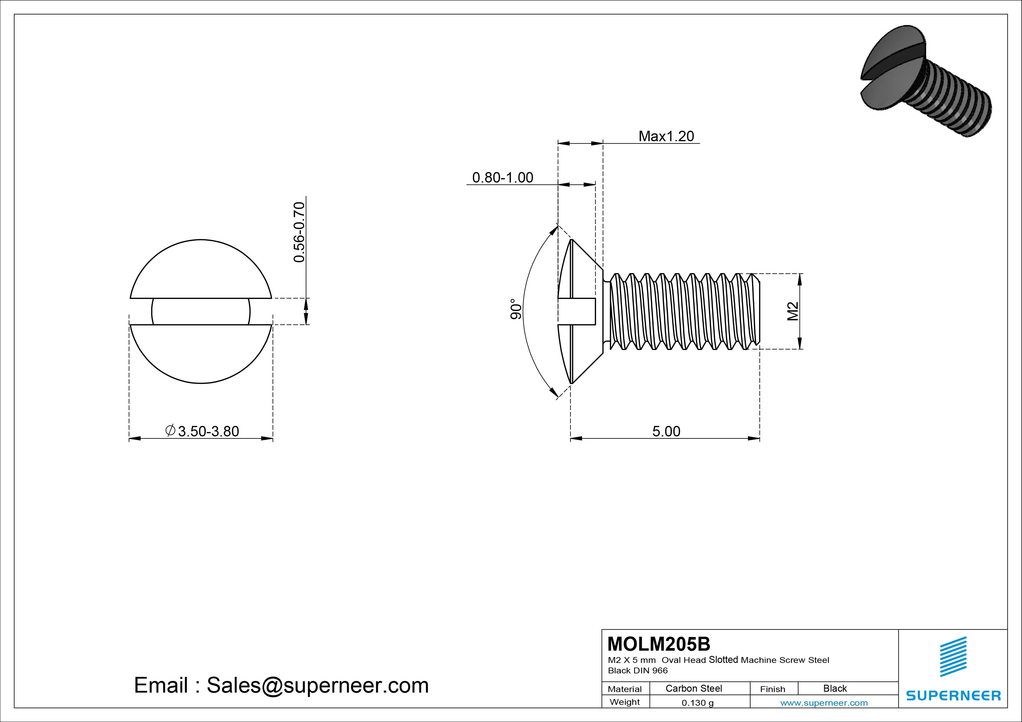 M2 x 5 mm Oval Head Slotted Machine Screw Steel Black DIN 964