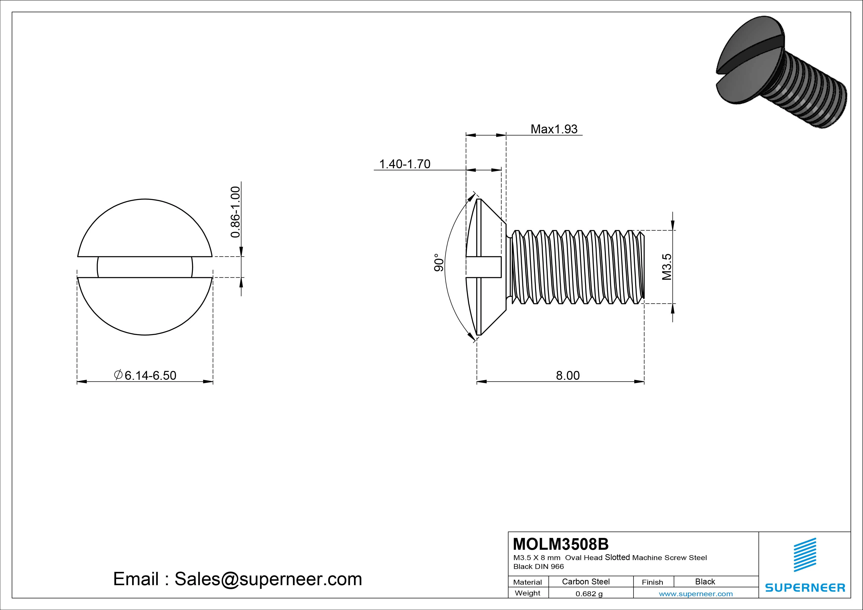 M3.5 x 8 mm Oval Head Slotted Machine Screw Steel Black DIN 964