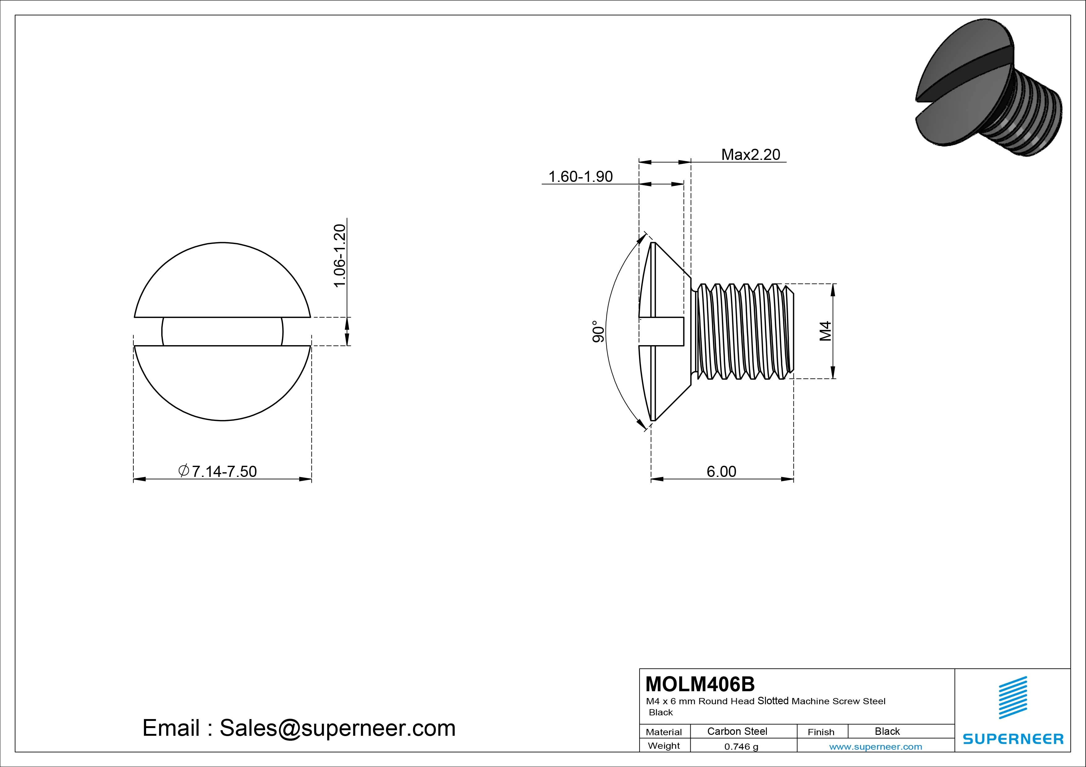 M4 x 6 mm Oval Head Slotted Machine Screw Steel Black DIN 964