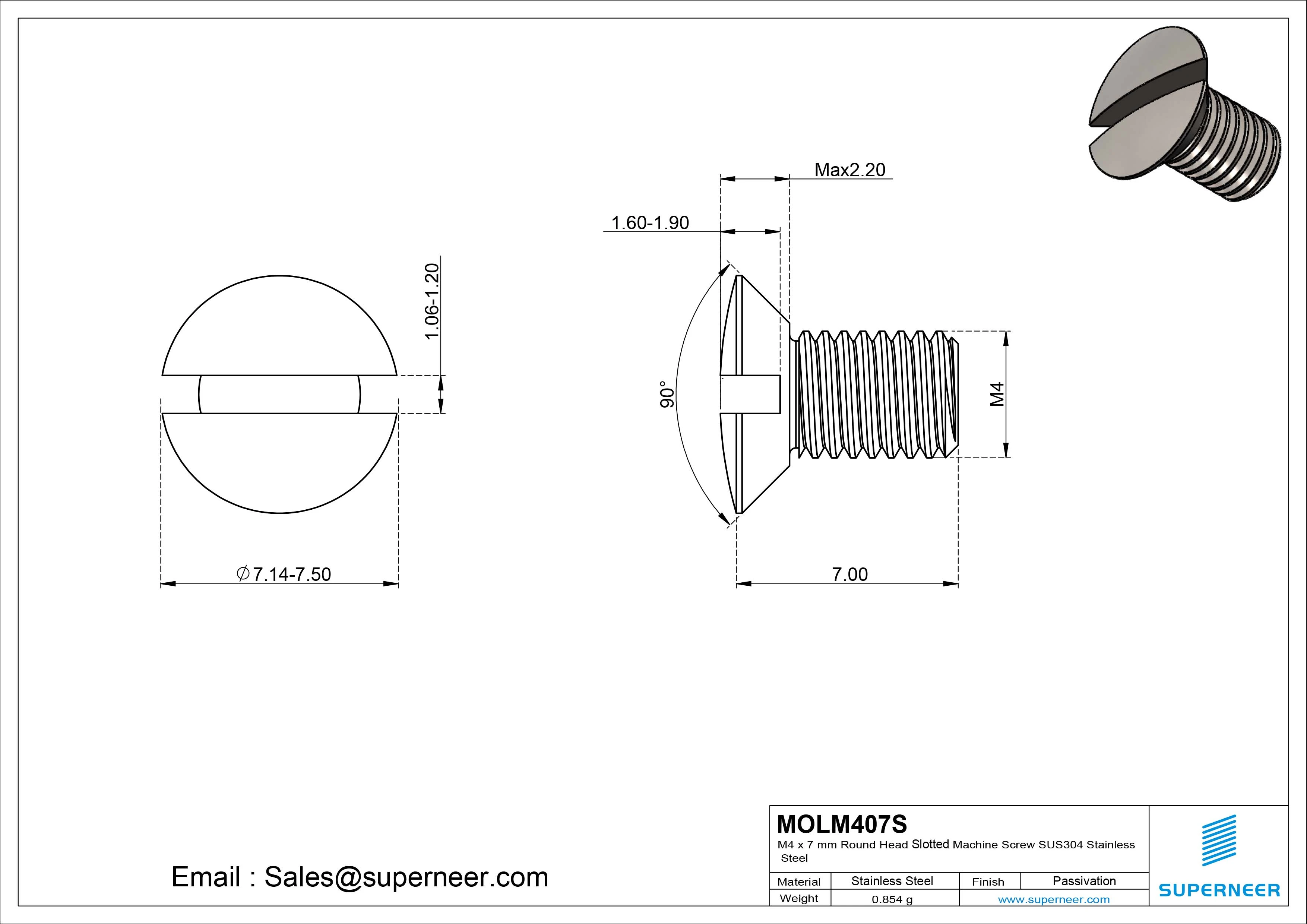 M4 x 7 mm Oval Head Slotted Machine Screw SUS304 Stainless Steel Inox DIN 964