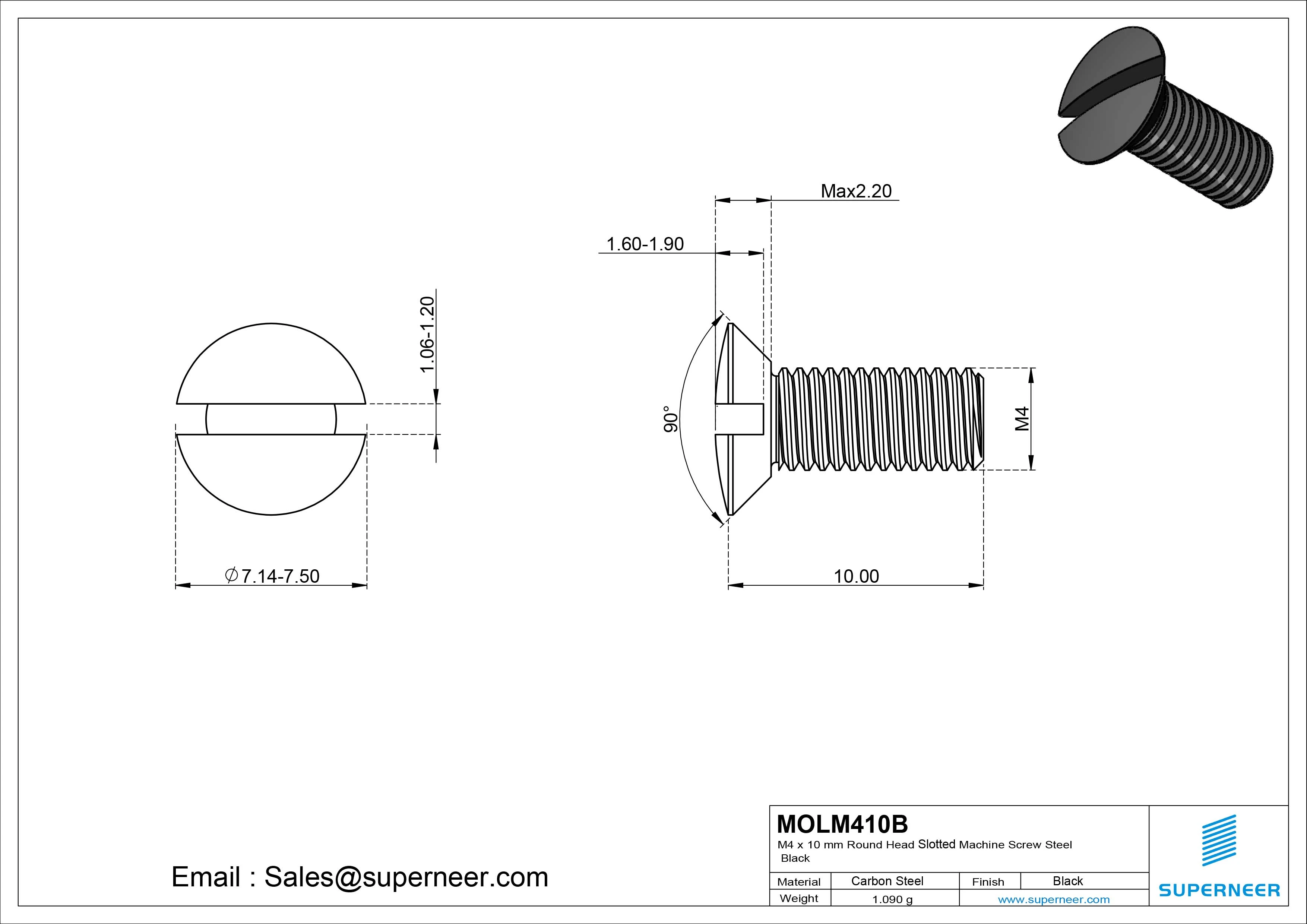 M4 x 10 mm Oval Head Slotted Machine Screw Steel Black DIN 964