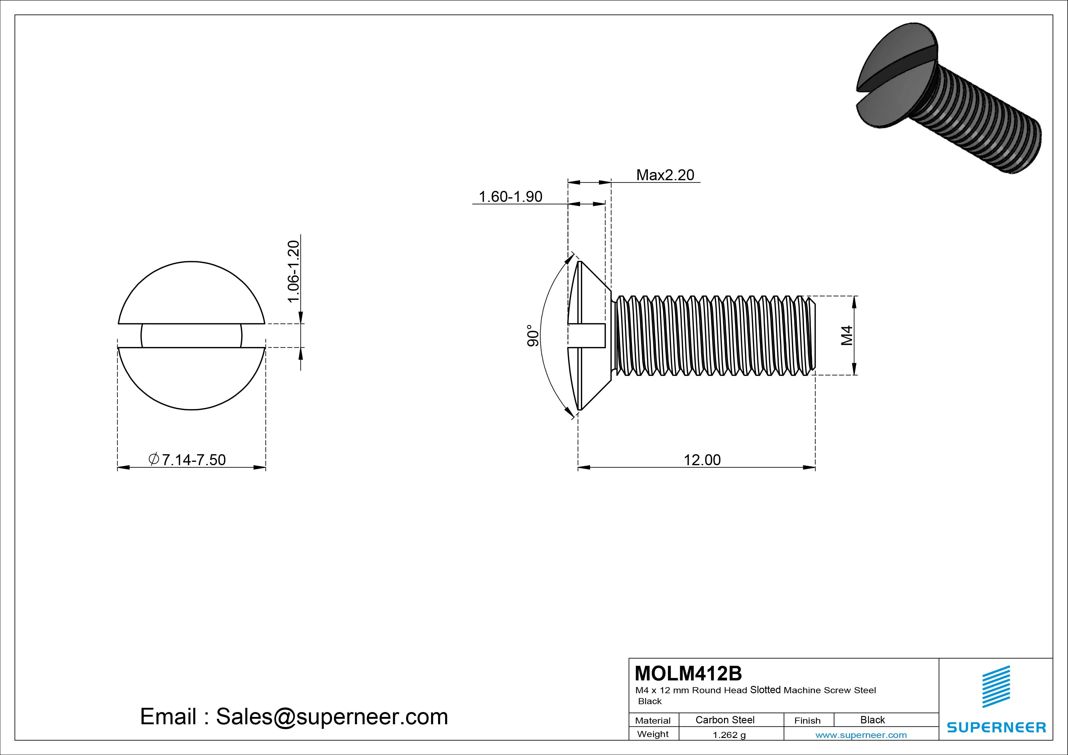 M4 x 12 mm Oval Head Slotted Machine Screw Steel Black DIN 964