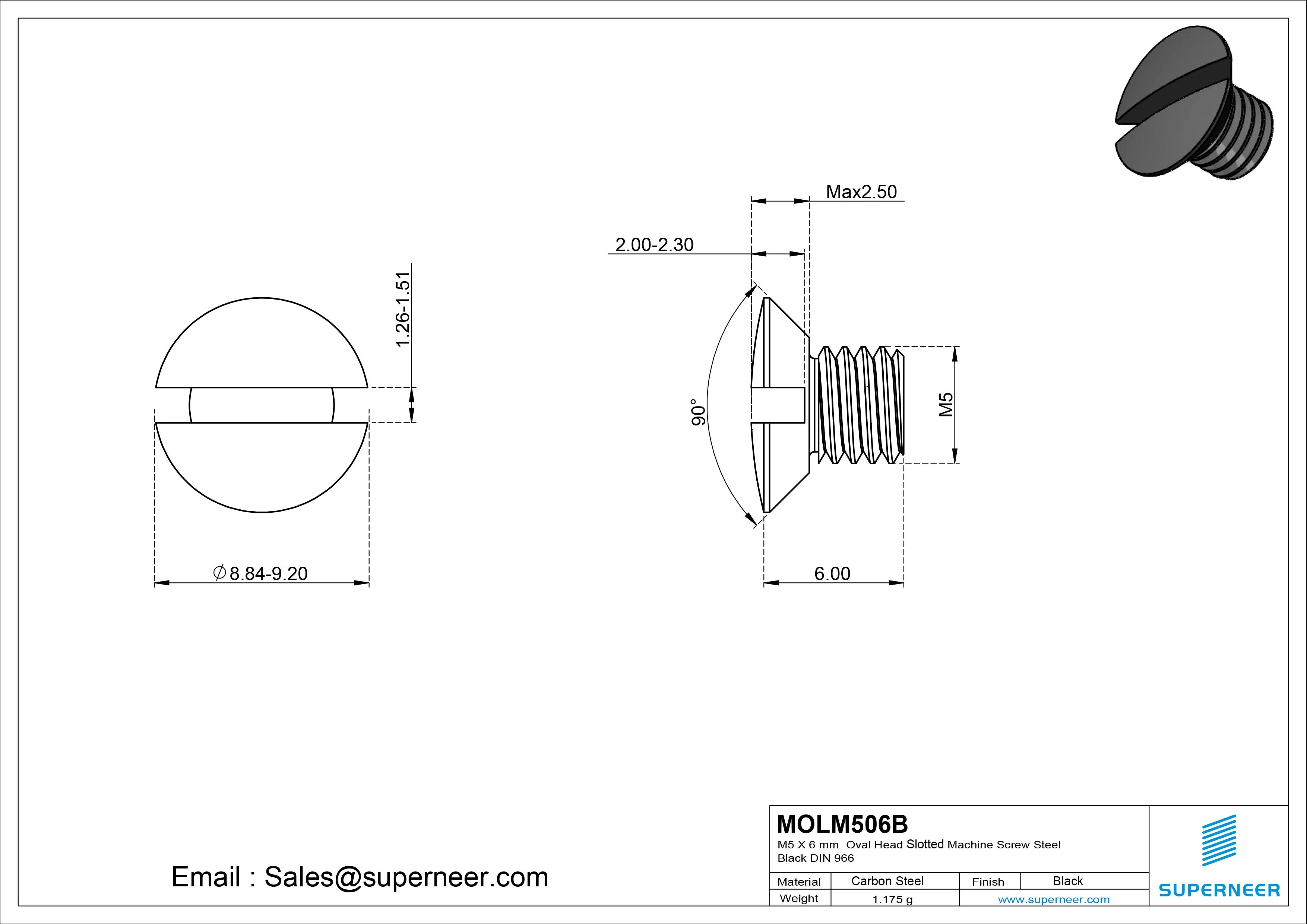 M5 x 6 mm Oval Head Slotted Machine Screw Steel Black DIN 964