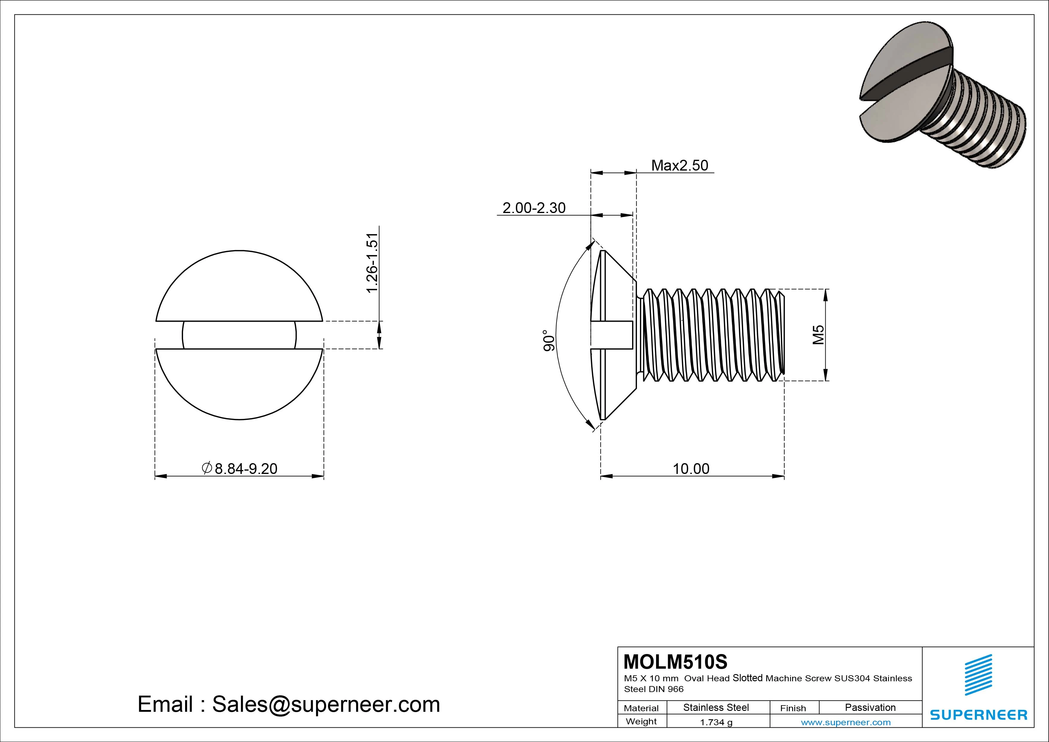 M5 x 10 mm Oval Head Slotted Machine Screw SUS304 Stainless Steel Inox DIN 964