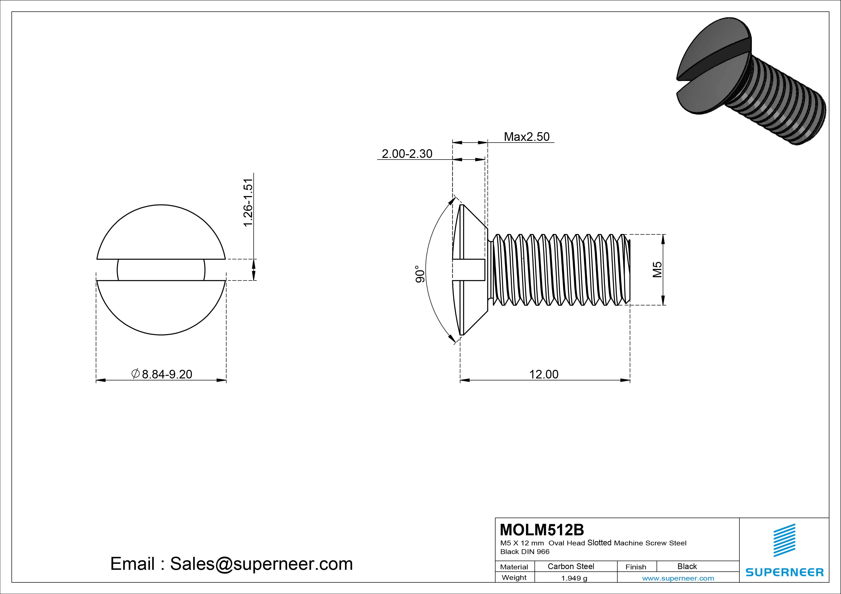 M5 x 12 mm Oval Head Slotted Machine Screw Steel Black DIN 964