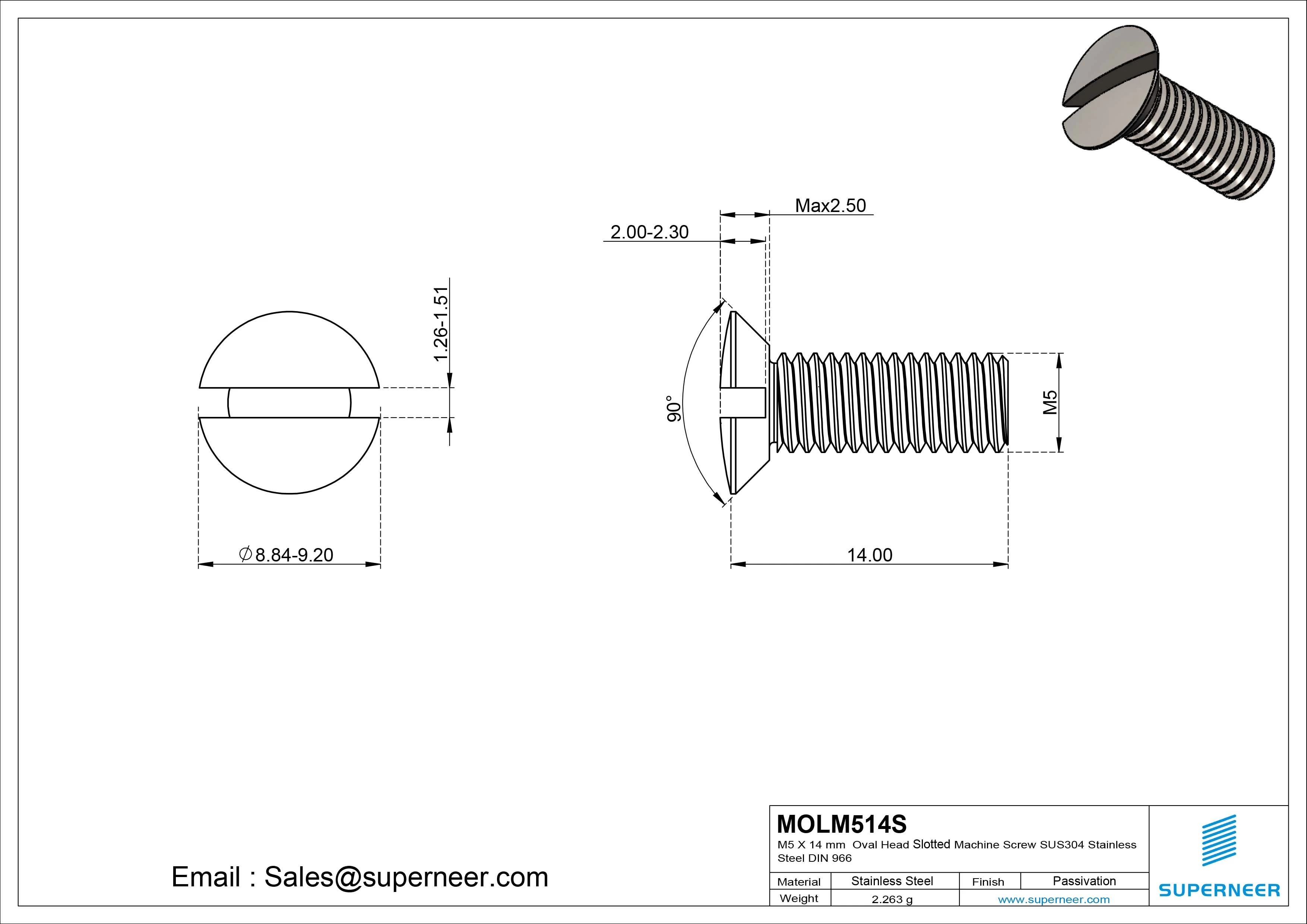 M5 x 14 mm Oval Head Slotted Machine Screw SUS304 Stainless Steel Inox DIN 964