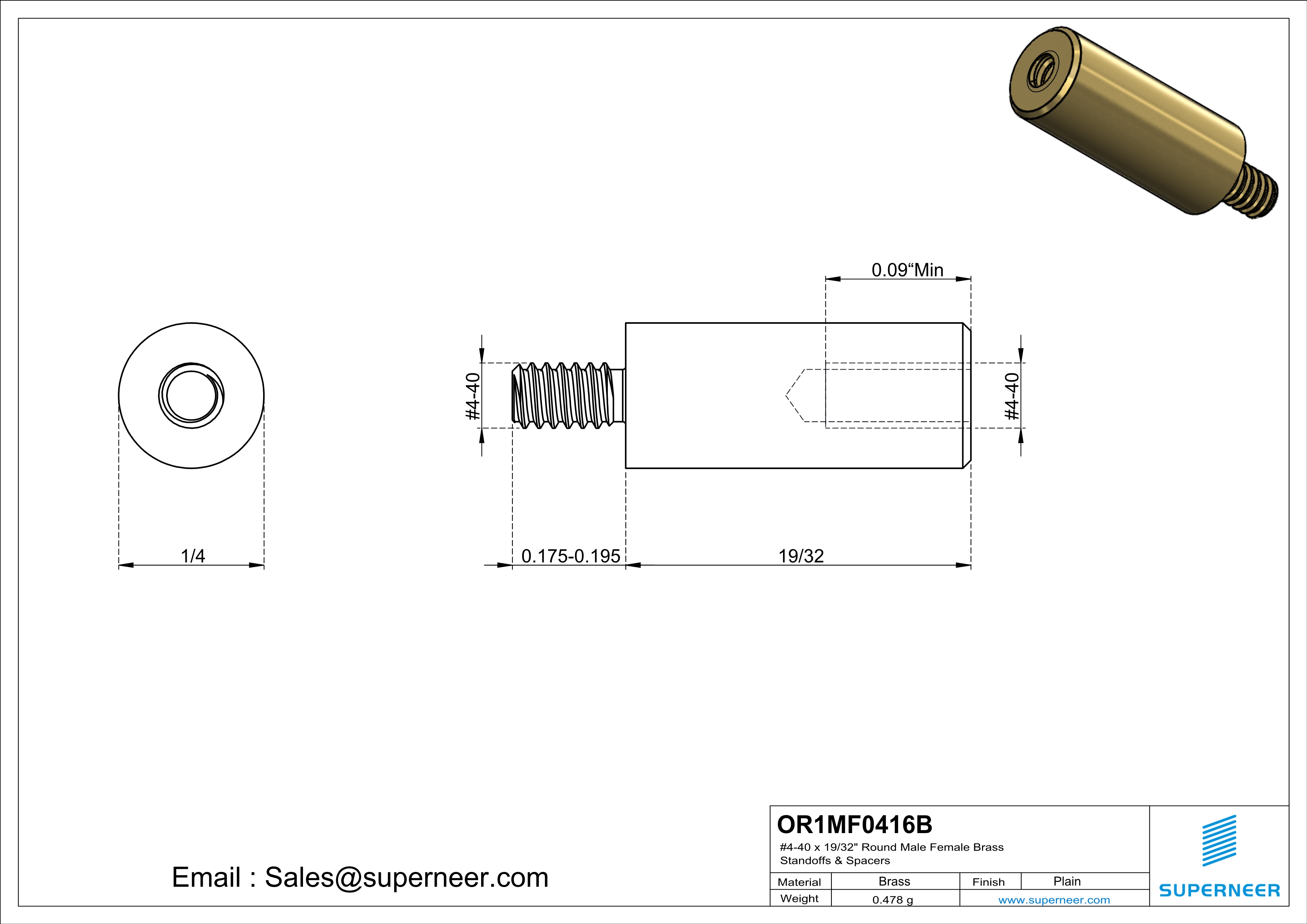 4-40 x 19/32" Round Male Female Brass Standoffs & Spacers