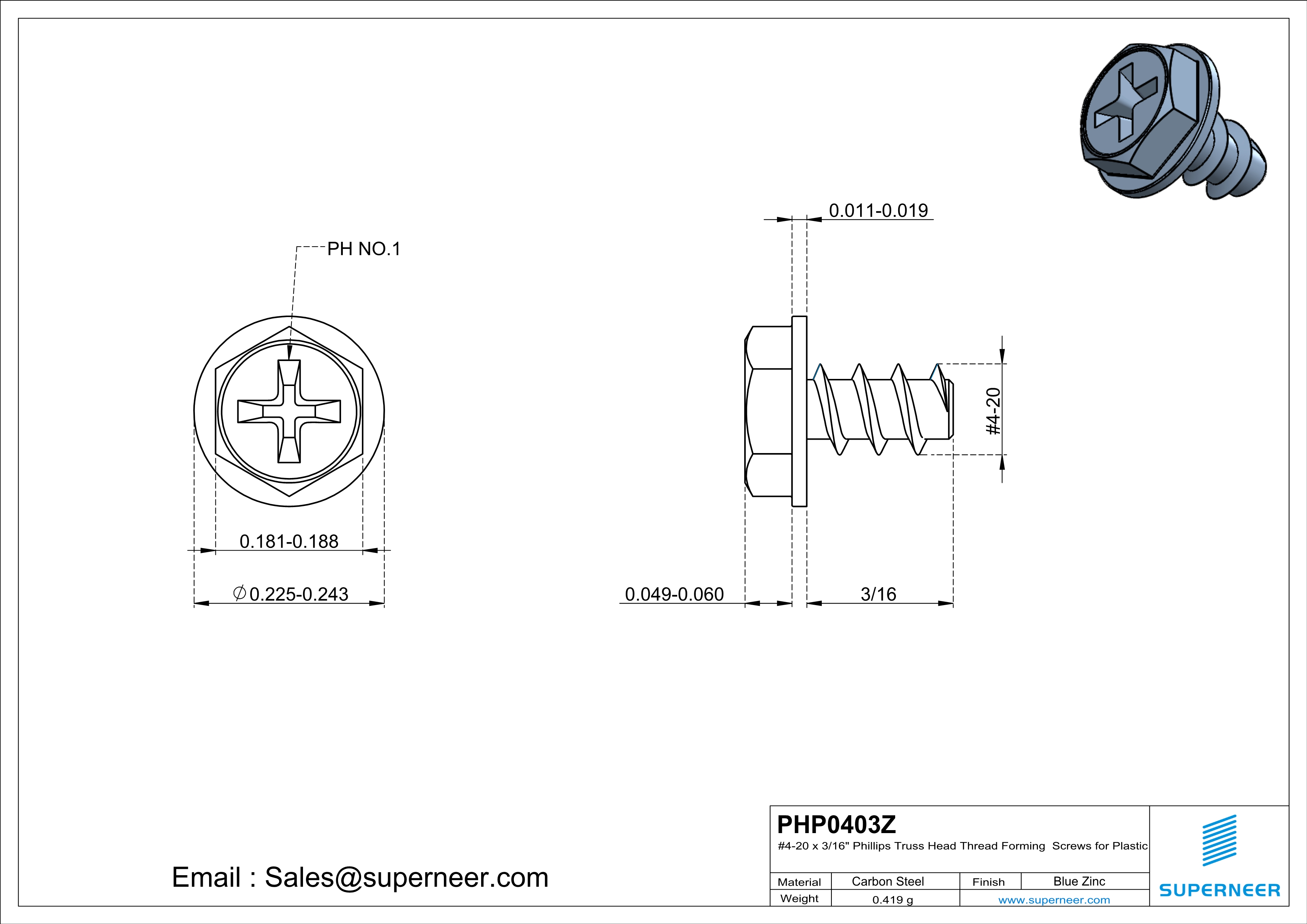 4 &times; 3/16" Hex Washer Head Phillips Thread Forming inch Screws for Plastic  Steel Blue Zinc Plated