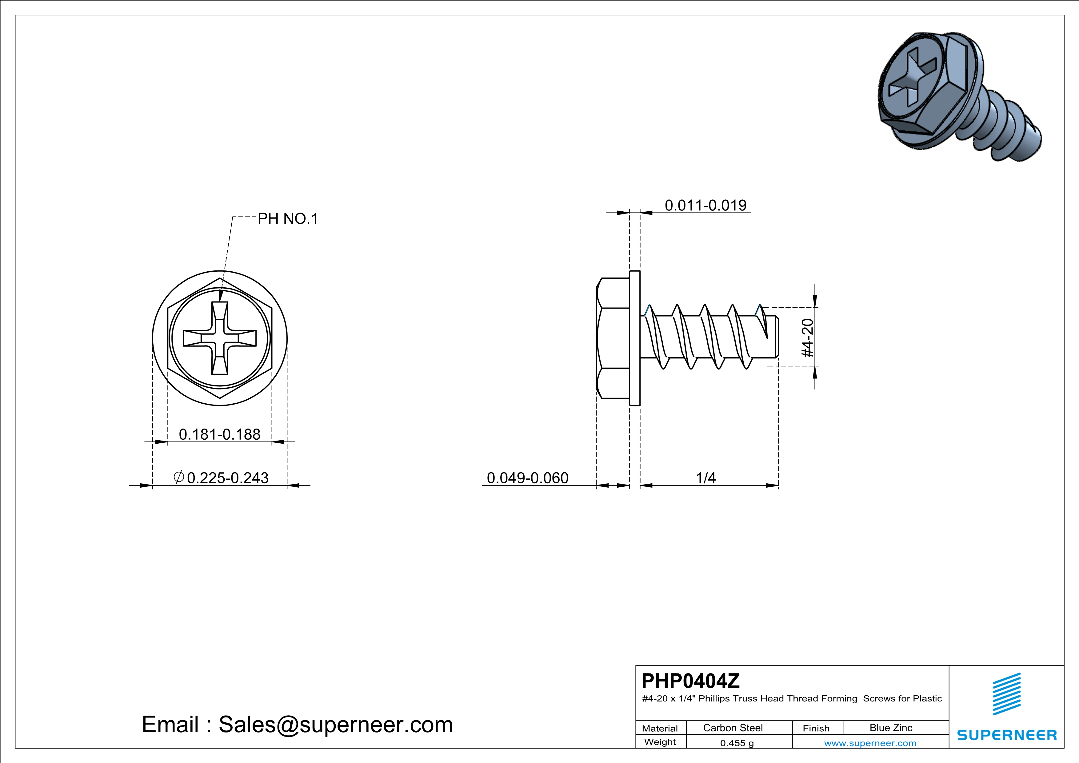 4 &times; 1/4" Hex Washer Head Phillips Thread Forming inch Screws for Plastic  Steel Blue Zinc Plated