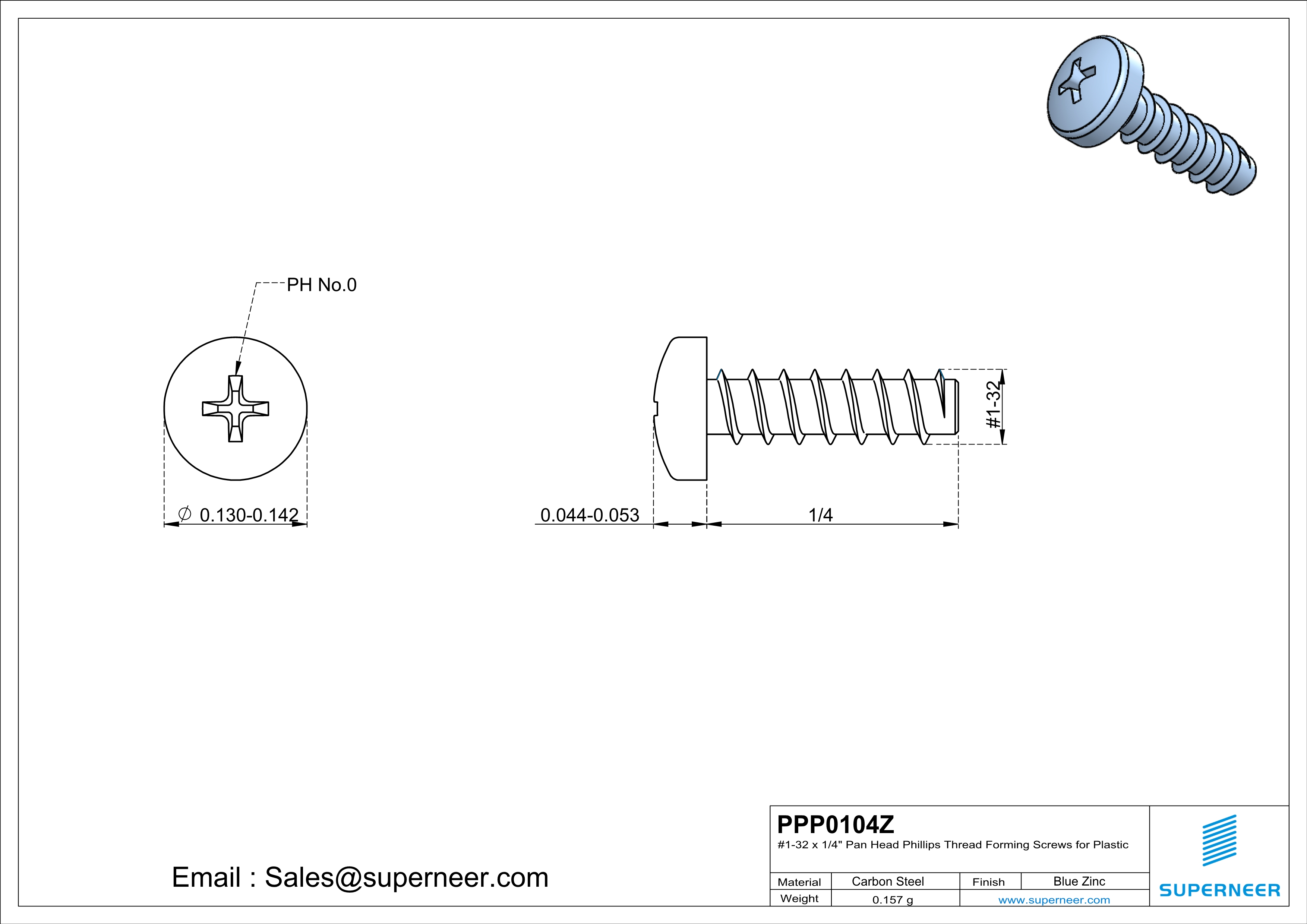 1 &times; 1/4" Pan Head Phillips Thread Forming inch Screws for Plastic  Steel Blue Zinc Plated