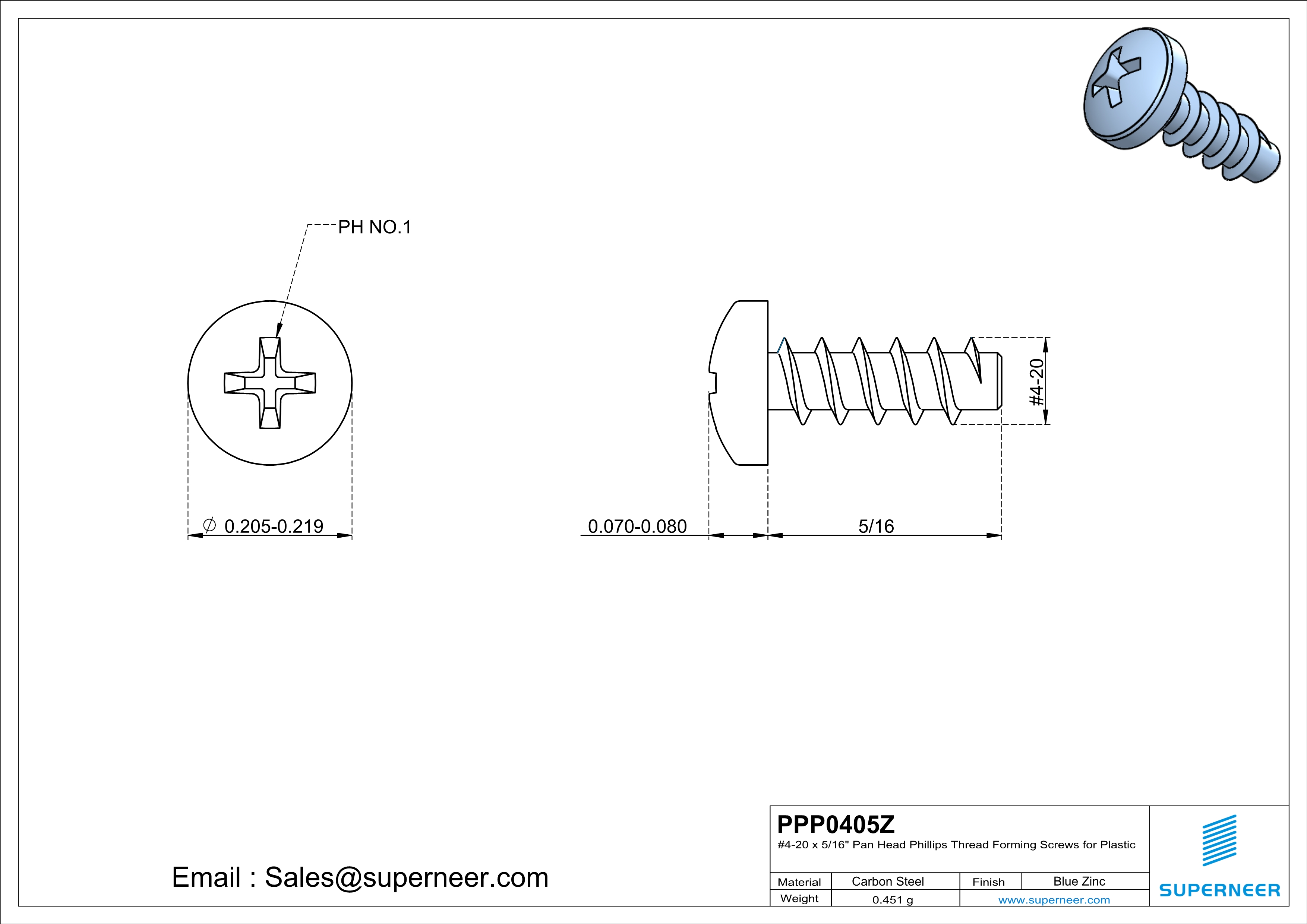 4 &times; 5/16" Pan Head Phillips Thread Forming inch Screws for Plastic  Steel Blue Zinc Plated