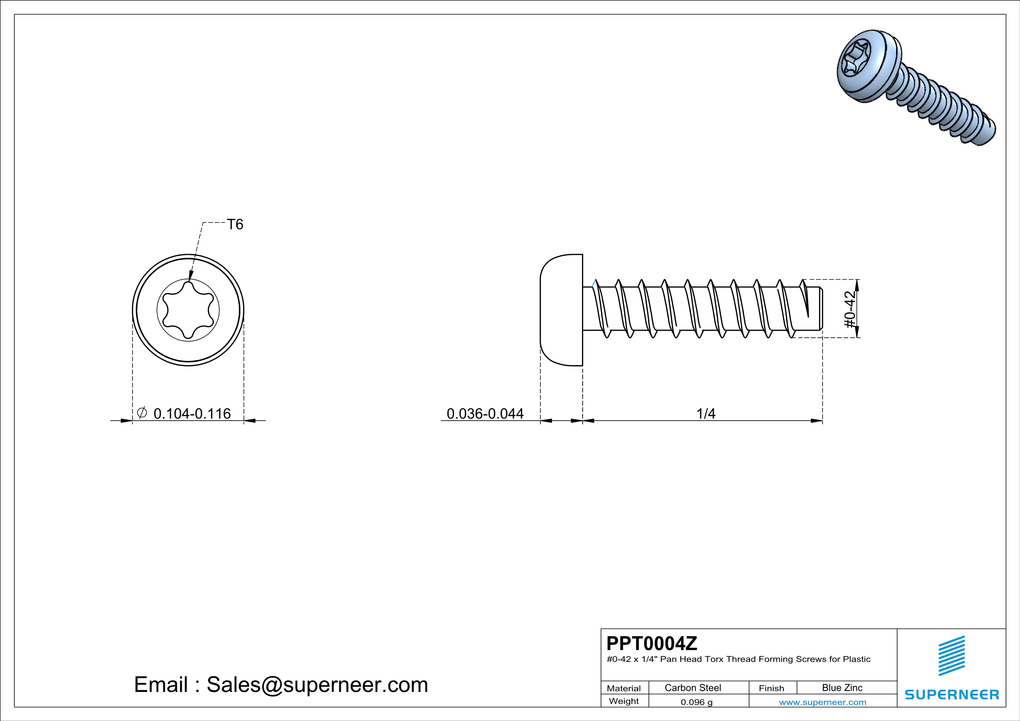 0 &times; 1/4" Pan Head Torx Thread Forming inch Screws for Plastic  Steel Blue Zinc Plated