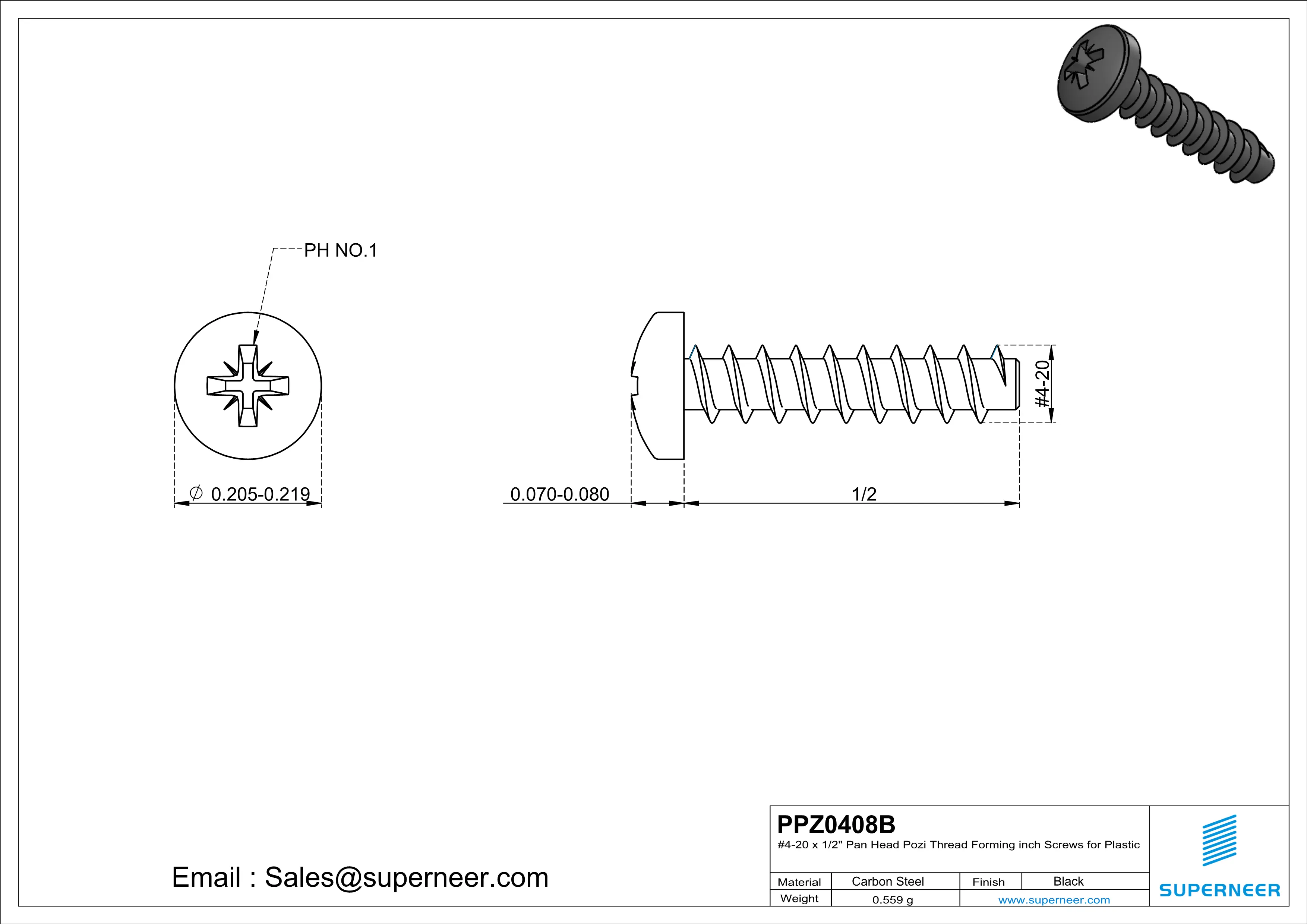 4 &times; 1/2" Pan Head Pozi Thread Forming inch Screws for Plastic  Steel Black