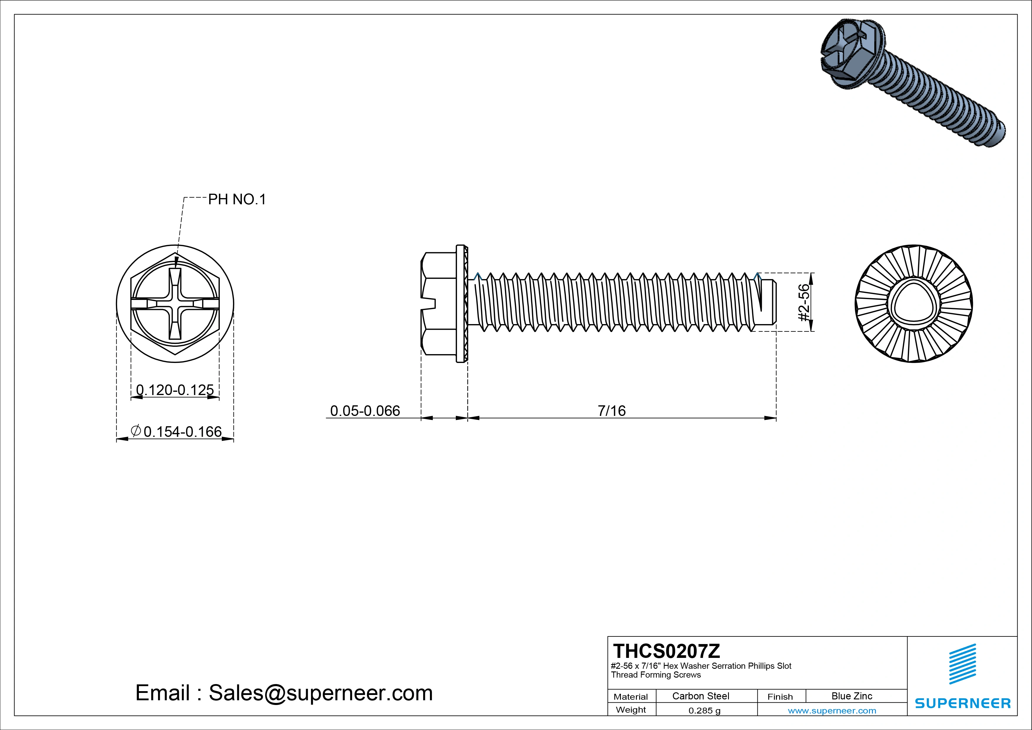 2-56 &times; 7/16 Hex Washer Serration Phillips Slot Thread Forming  Screws for Metal  Steel Blue Zinc Plated