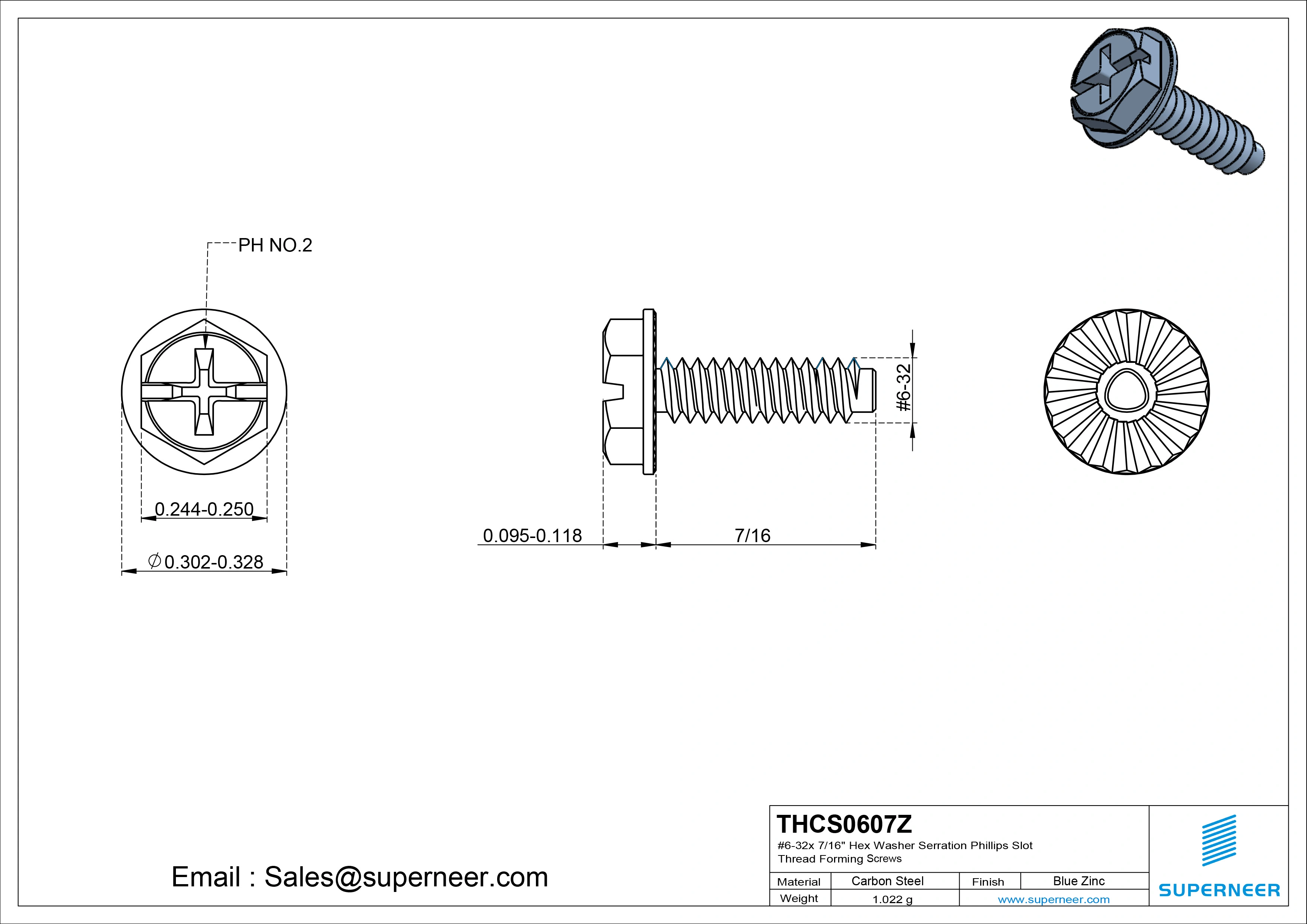 6-32 &times; 7/16 Hex Washer Serration Phillips Slot Thread Forming  Screws for Metal  Steel Blue Zinc Plated