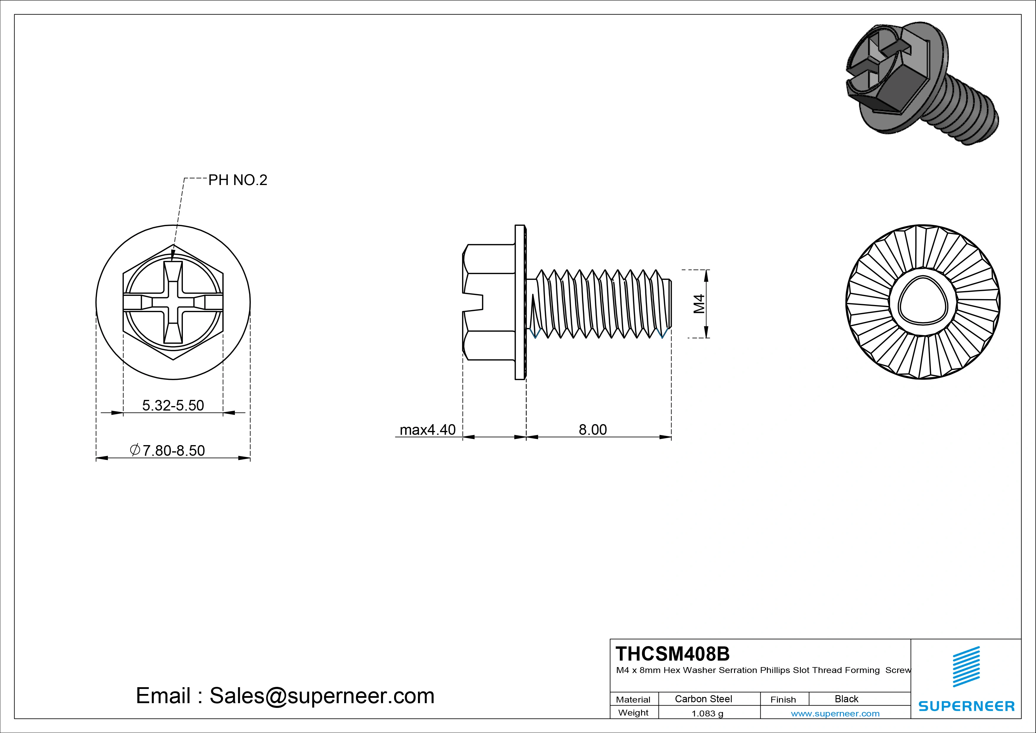 M4 &times; 8mm Indented Hex Washer Serrattion Phillips Slot Thread Forming Screws for Metal Steel Black