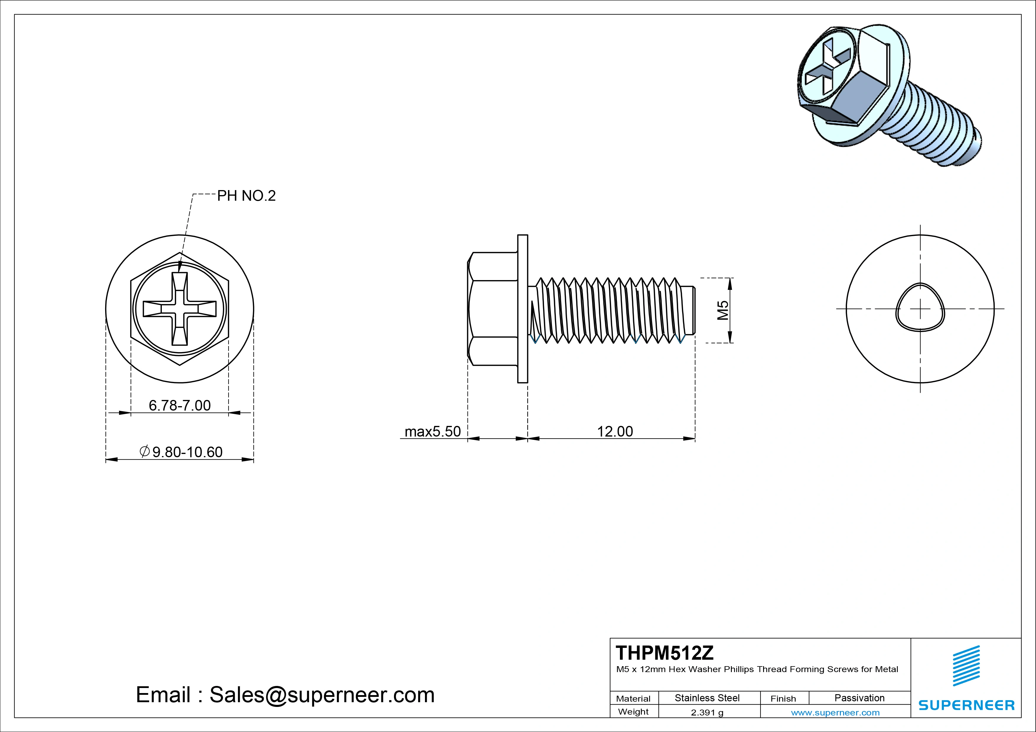 M5 &times; 12mm Indented Hex Washer Phillips Thread Forming Screws for Metal Steel Blue Zinc Plated