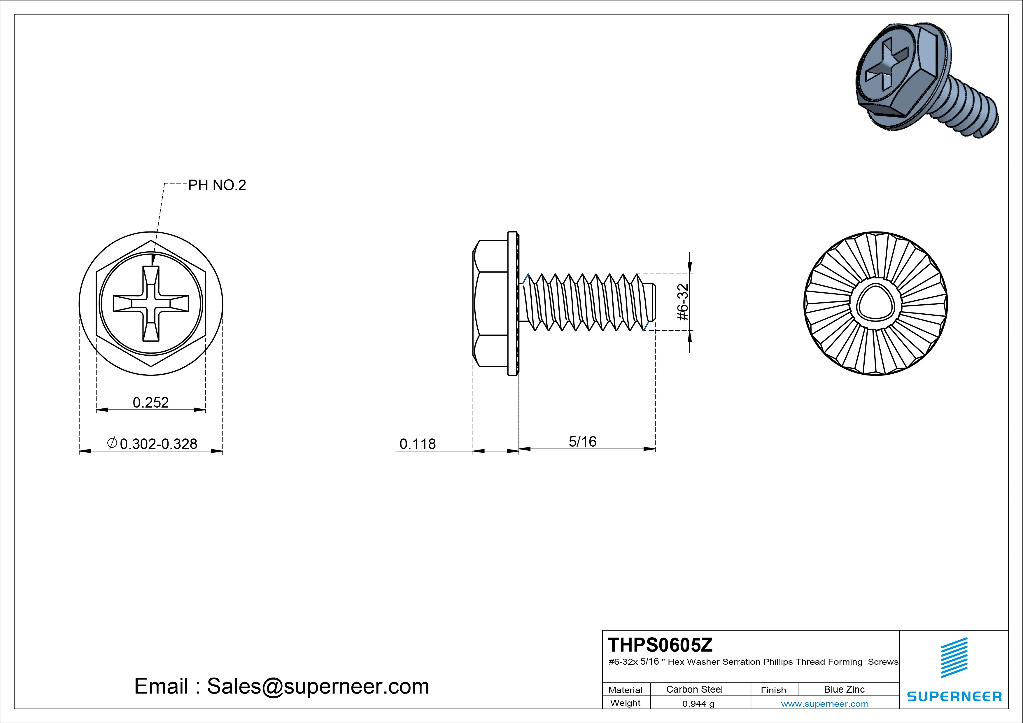 6-32 &times; 5/16 Hex Washer Serration Phillips Thread Forming  Screws for Metal  Steel Blue Zinc Plated