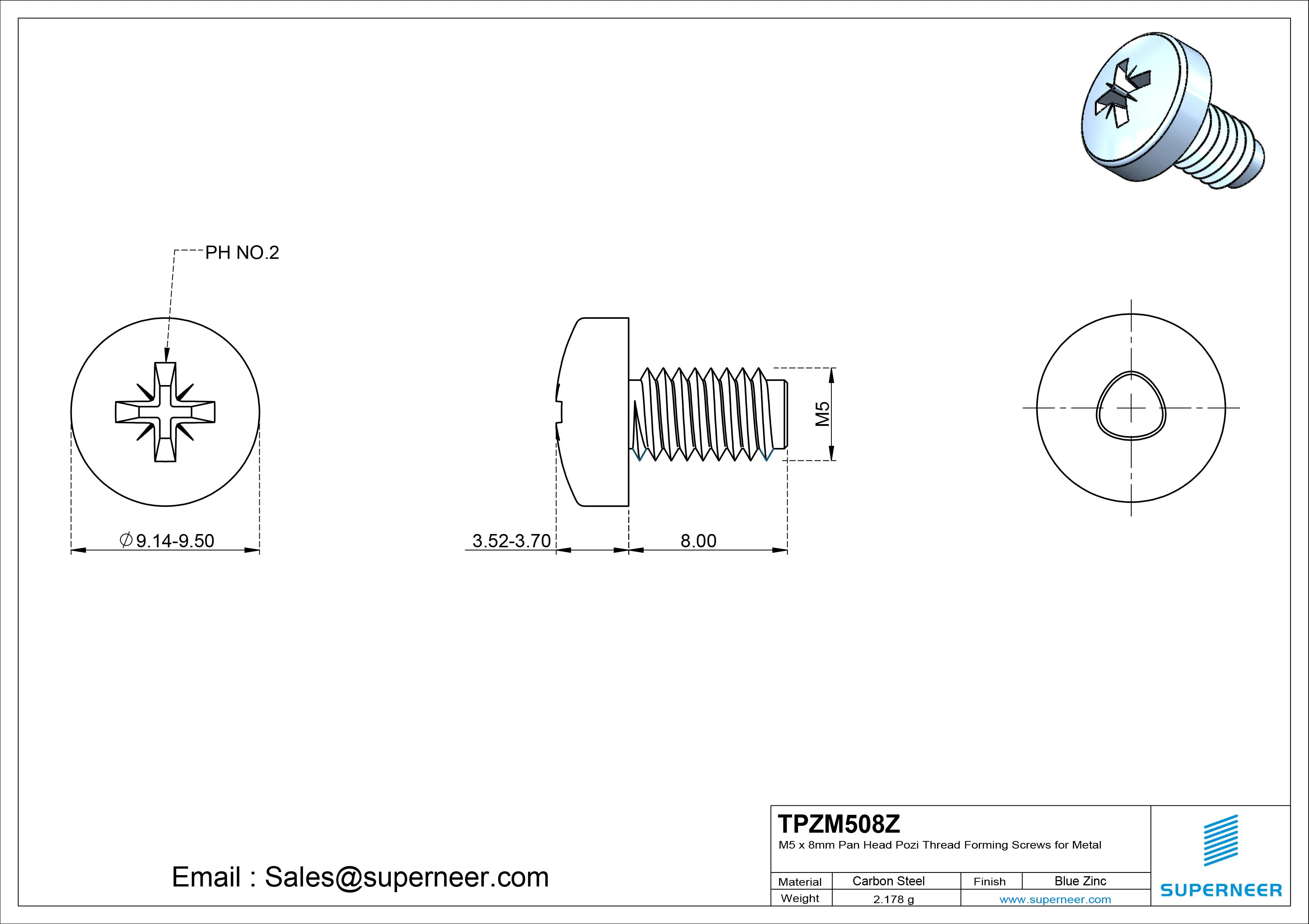 M5 &times; 8mm Pan Head Pozi Thread Forming Screws for Metal Steel Blue Zinc Plated