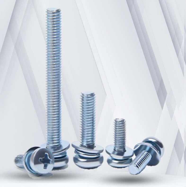 3-48 x 5/16" Pan Head Phillips SEMS Screws with Spring and Flat Washer Steel Blue Zinc Plated