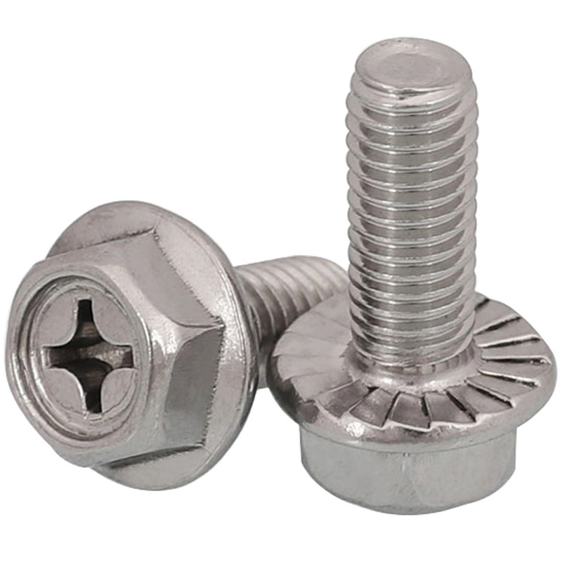 10-32 x 9/16“ Indented Hex Washer Serrated Head Phillips Machine Screw SUS304 Stainless Steel Inox