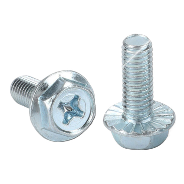 10-32 x 9/16“ Indented Hex Washer Serrated Head Phillips Machine Screw Steel Blue Zinc Plated