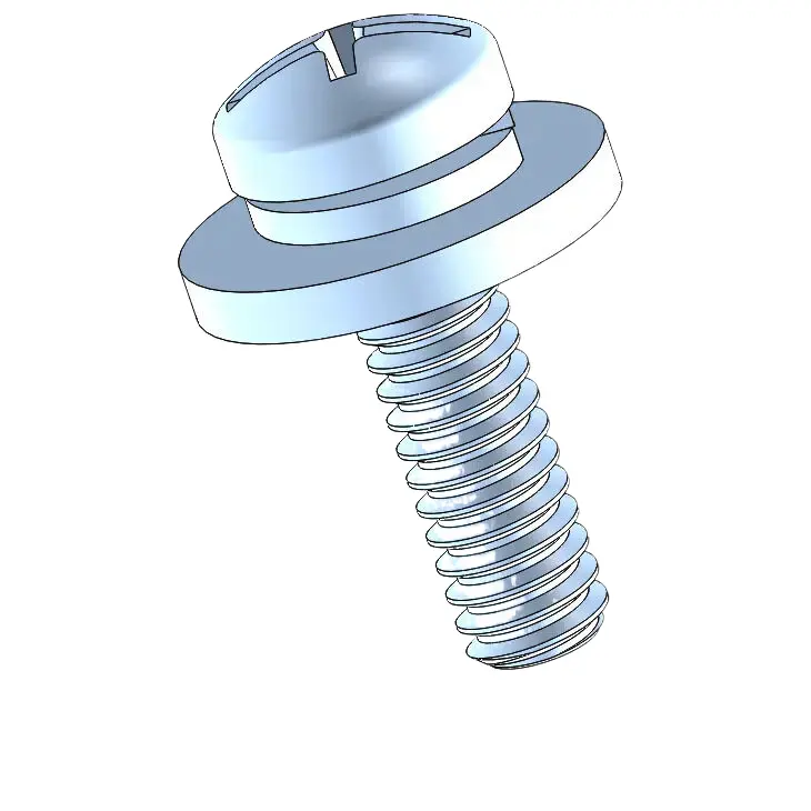 2-56 x 5/16" Pan Head Phillips Slot SEMS Screws with Spring and Flat Washer Steel Blue Zinc Plated