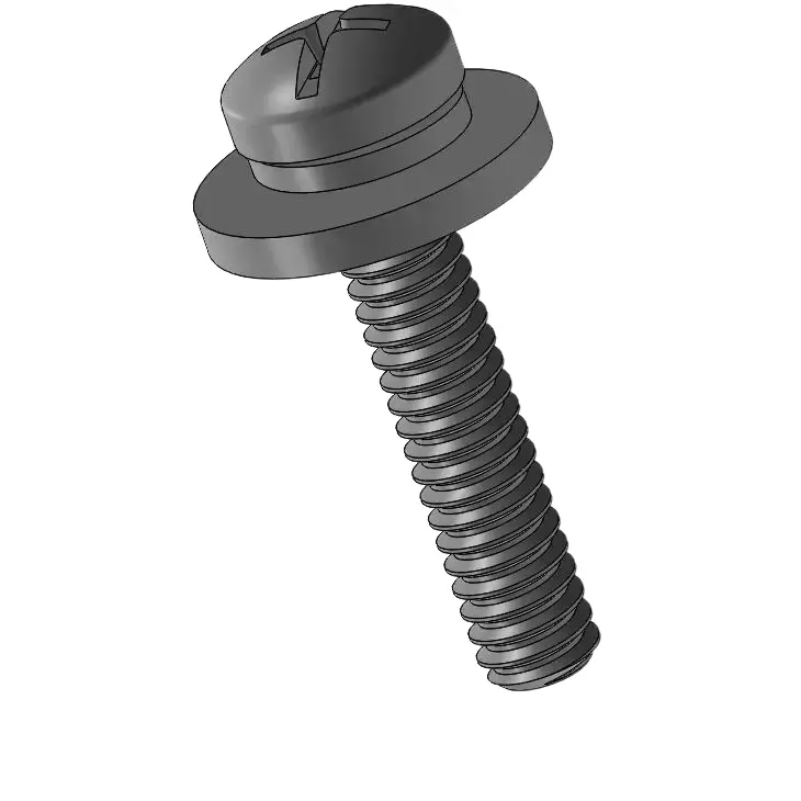 2-56 x 7/16" Pan Head Phillips Slot SEMS Screws with Spring and Flat Washer Steel Black