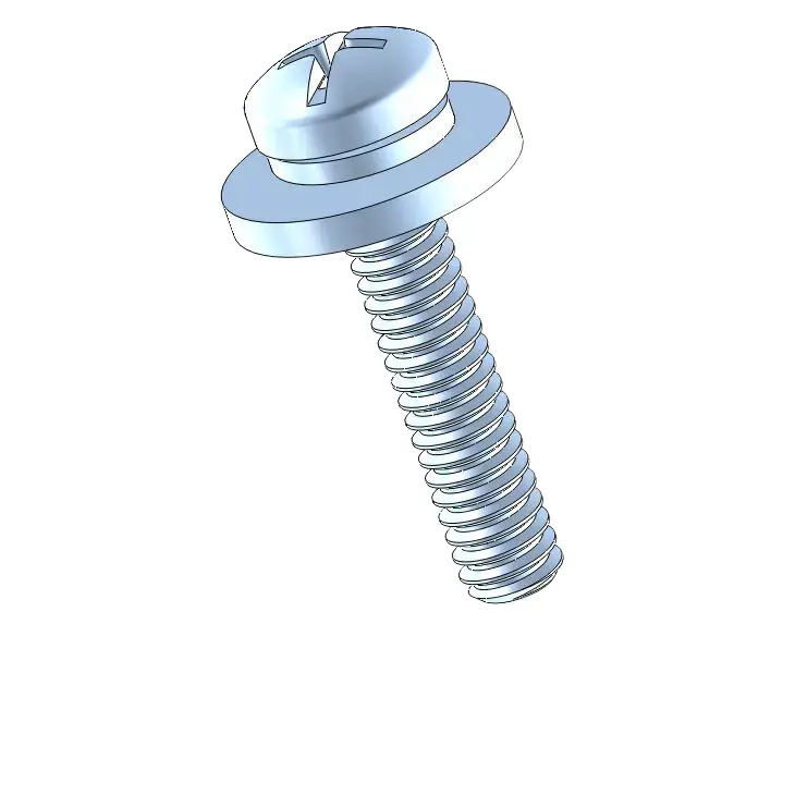 2-56 x 7/16" Pan Head Phillips Slot SEMS Screws with Spring and Flat Washer Steel Blue Zinc Plated