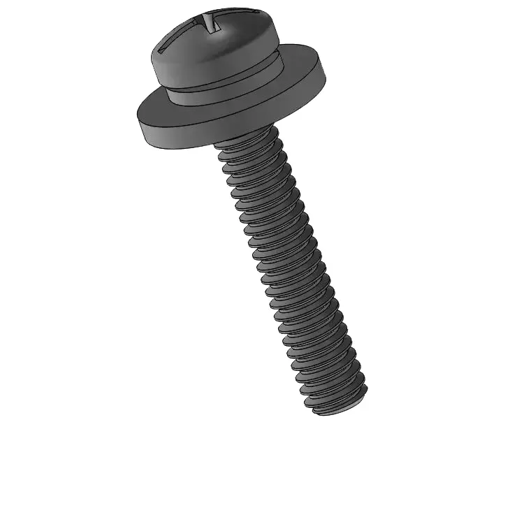 2-56 x 1/2" Pan Head Phillips Slot SEMS Screws with Spring and Flat Washer Steel Black