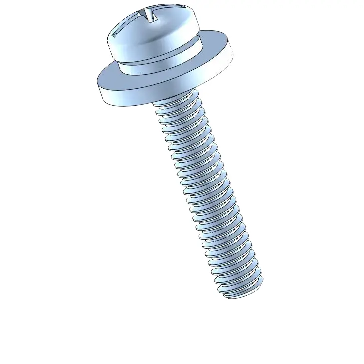 2-56 x 1/2" Pan Head Phillips Slot SEMS Screws with Spring and Flat Washer Steel Blue Zinc Plated