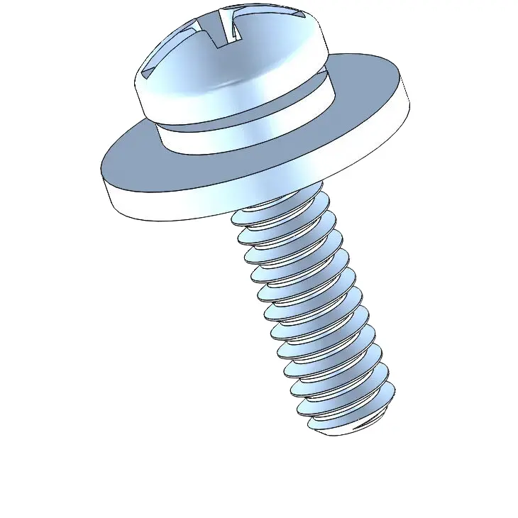 3-48 x 3/8" Pan Head Phillips Slot SEMS Screws with Spring and Flat Washer Steel Blue Zinc Plated