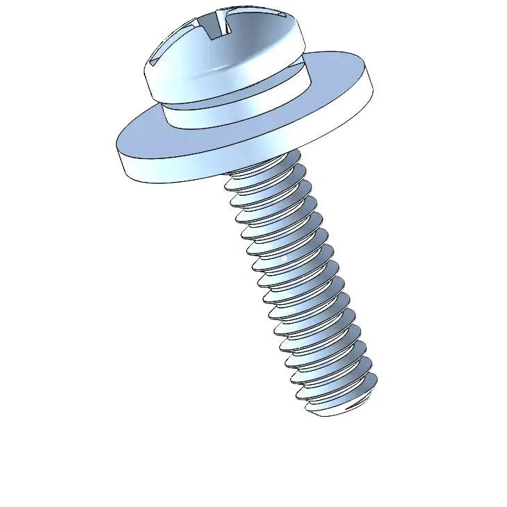 3-48 x 7/16" Pan Head Phillips Slot SEMS Screws with Spring and Flat Washer Steel Blue Zinc Plated