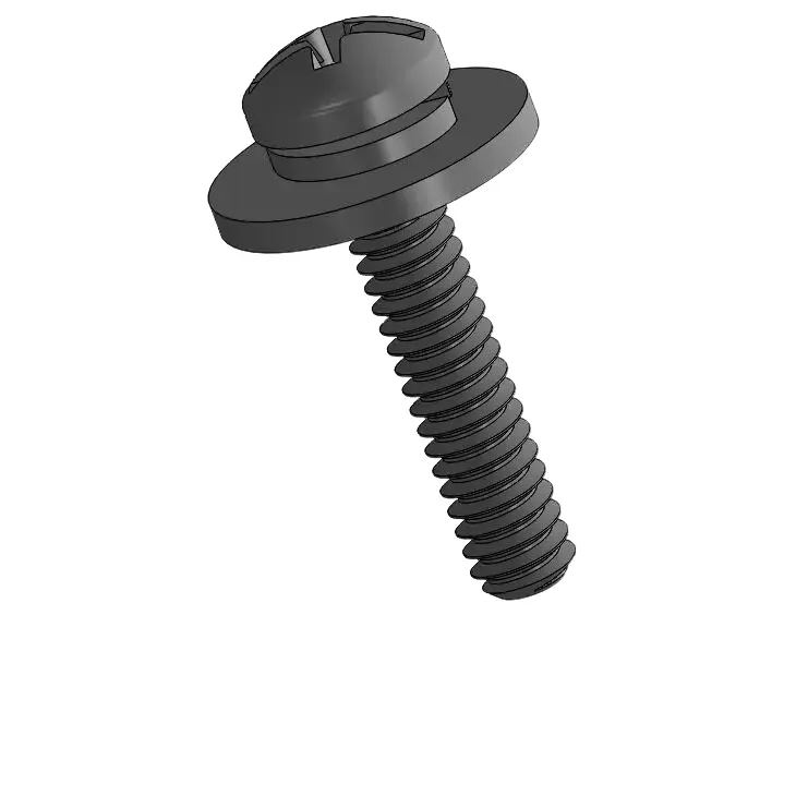 3-48 x 1/2" Pan Head Phillips Slot SEMS Screws with Spring and Flat Washer Steel Black