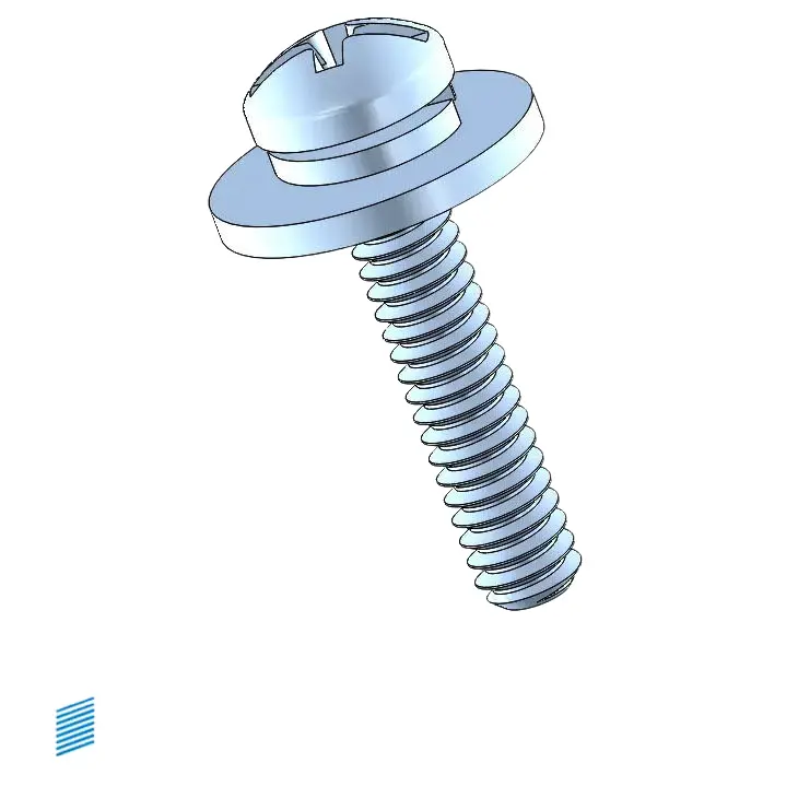 3-48 x 1/2" Pan Head Phillips Slot SEMS Screws with Spring and Flat Washer Steel Blue Zinc Plated