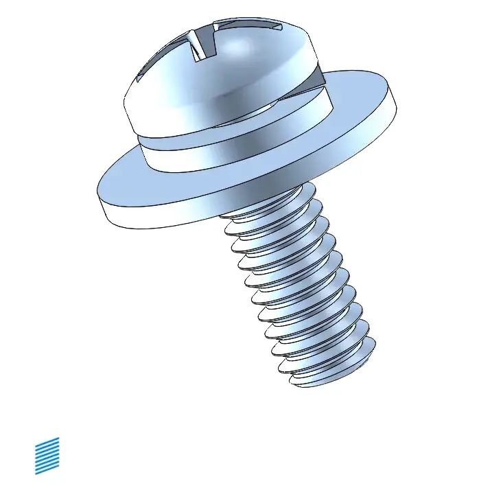 8-32 x 1/2" Pan Head Phillips Slot SEMS Screws with Spring and Flat Washer Steel Blue Zinc Plated