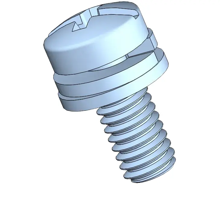 M2.5 x 6mm Pan Head Phillips Slot SEMS Screws with Spring and Flat Washer Steel Blue Zinc Plated