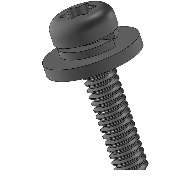 2-56 x 3/8" Pan Head Torx SEMS Screws with Spring and Flat Washer Steel Black