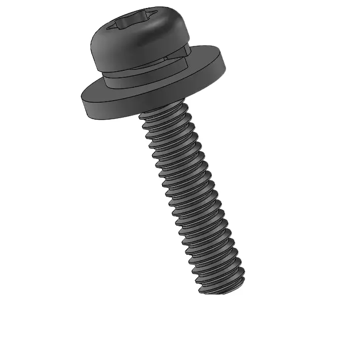 2-56 x 7/16" Pan Head Torx SEMS Screws with Spring and Flat Washer Steel Black