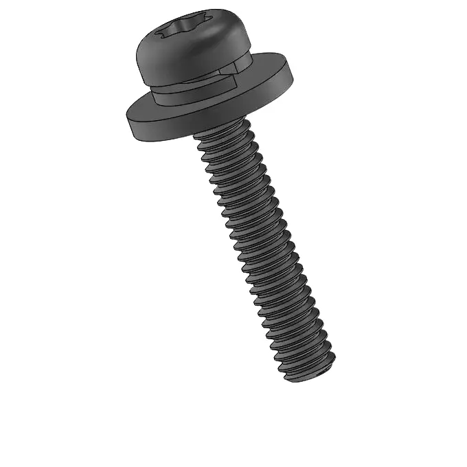 2-56 x 1/2" Pan Head Torx SEMS Screws with Spring and Flat Washer Steel Black